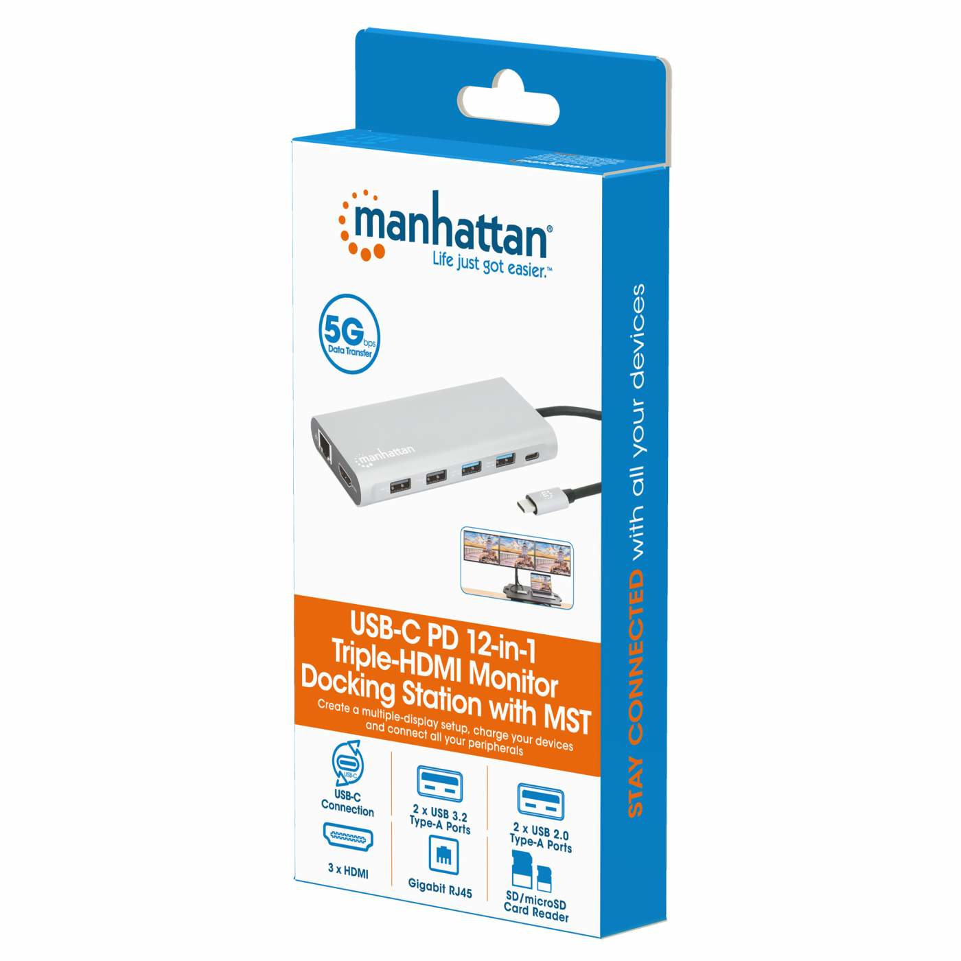 Manhattan USB-C Dock/Hub with Card Reader and MST, Ports (x10):