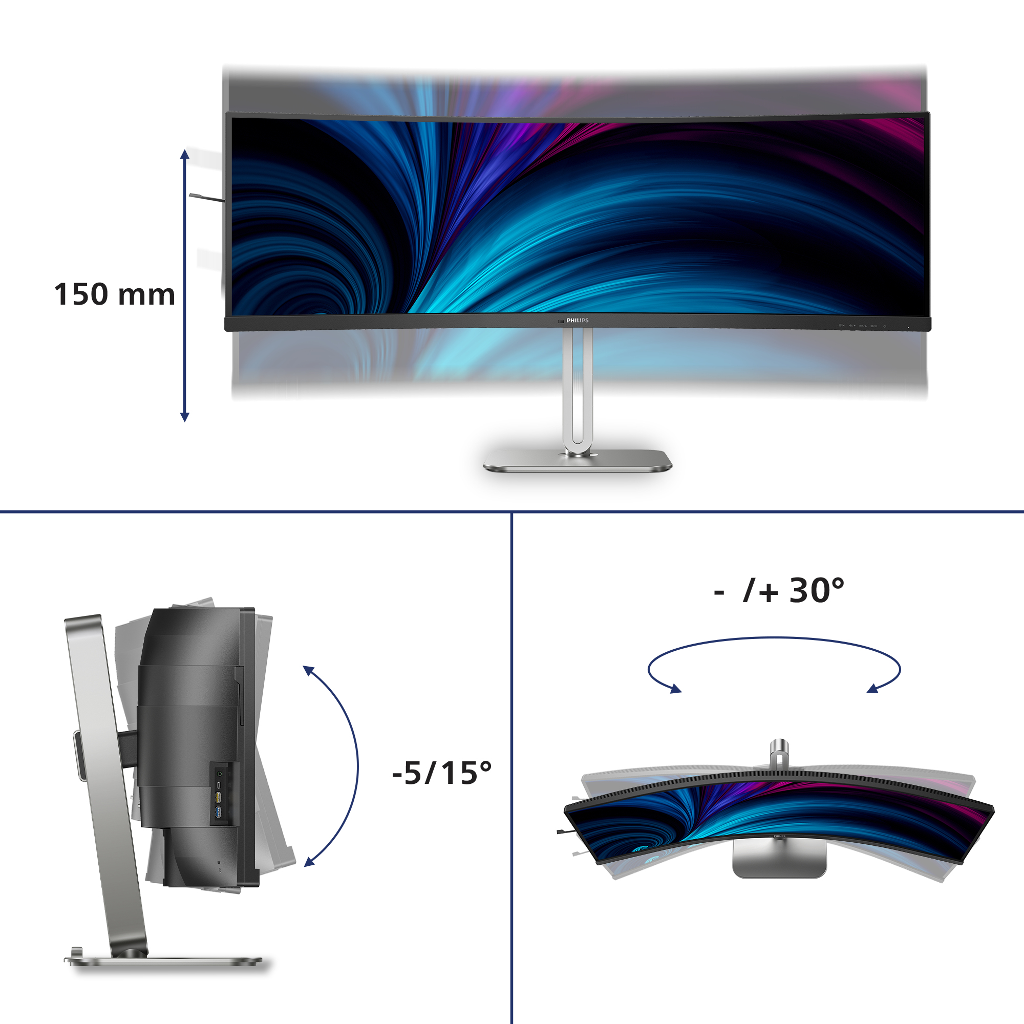Philips 5000 Series 49B2U5900C Curved-Monitor 124cm (48.8") DQHD, VA, 4ms, HDMI, Displayport, USB-C