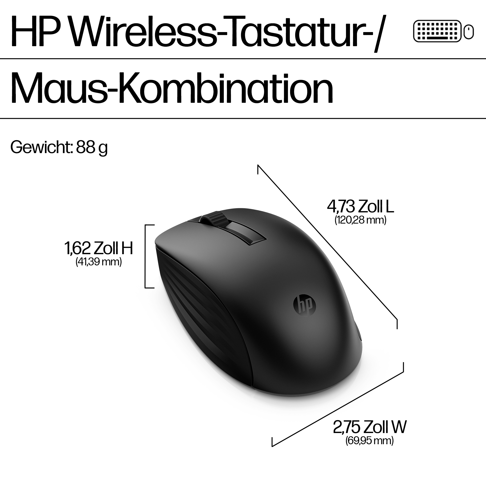 HP 655 Wireless-Tastatur und -Maus, Volle Größe (100%), Kabellos, RF Wireless, Weiß, Maus enthalten