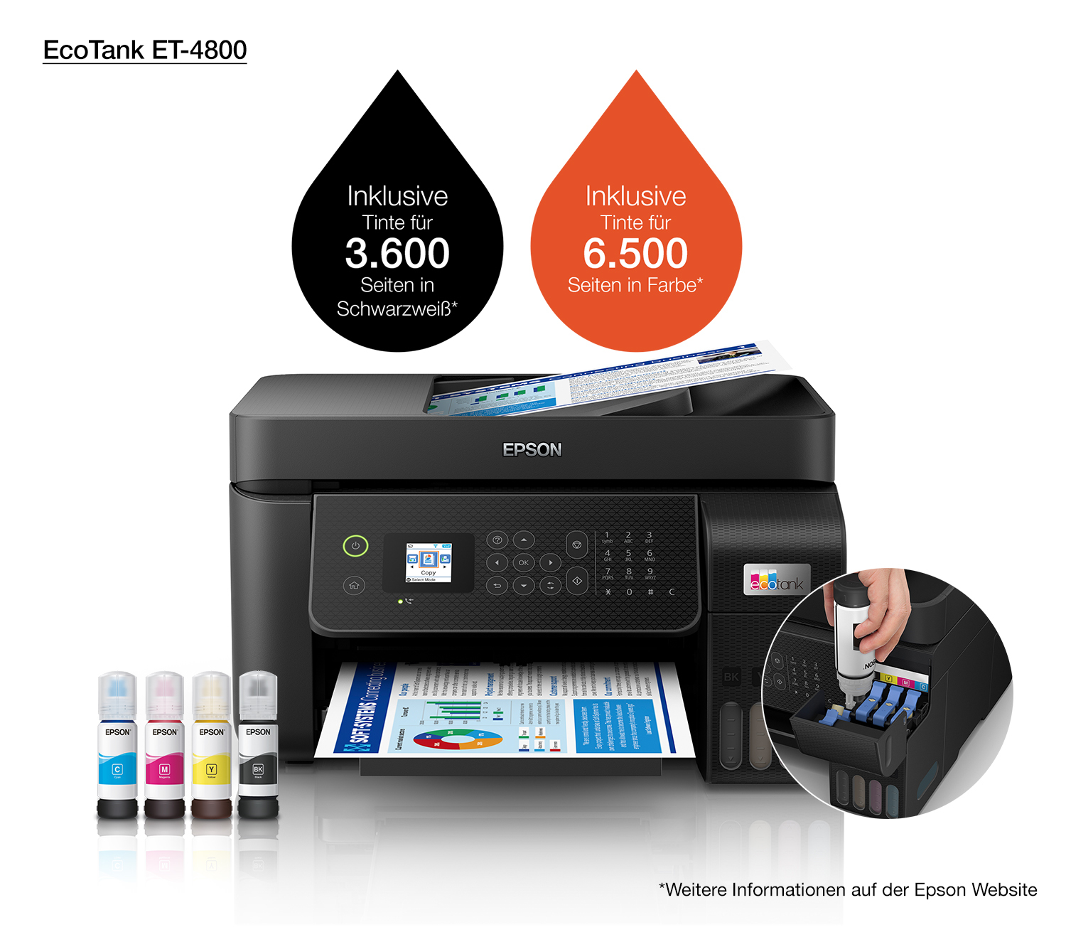 Epson EcoTank ET-4800 - Multifunktionsdrucker - Farbe - Tintenstrahl - wiederbefüllbar - A4 (Medien)