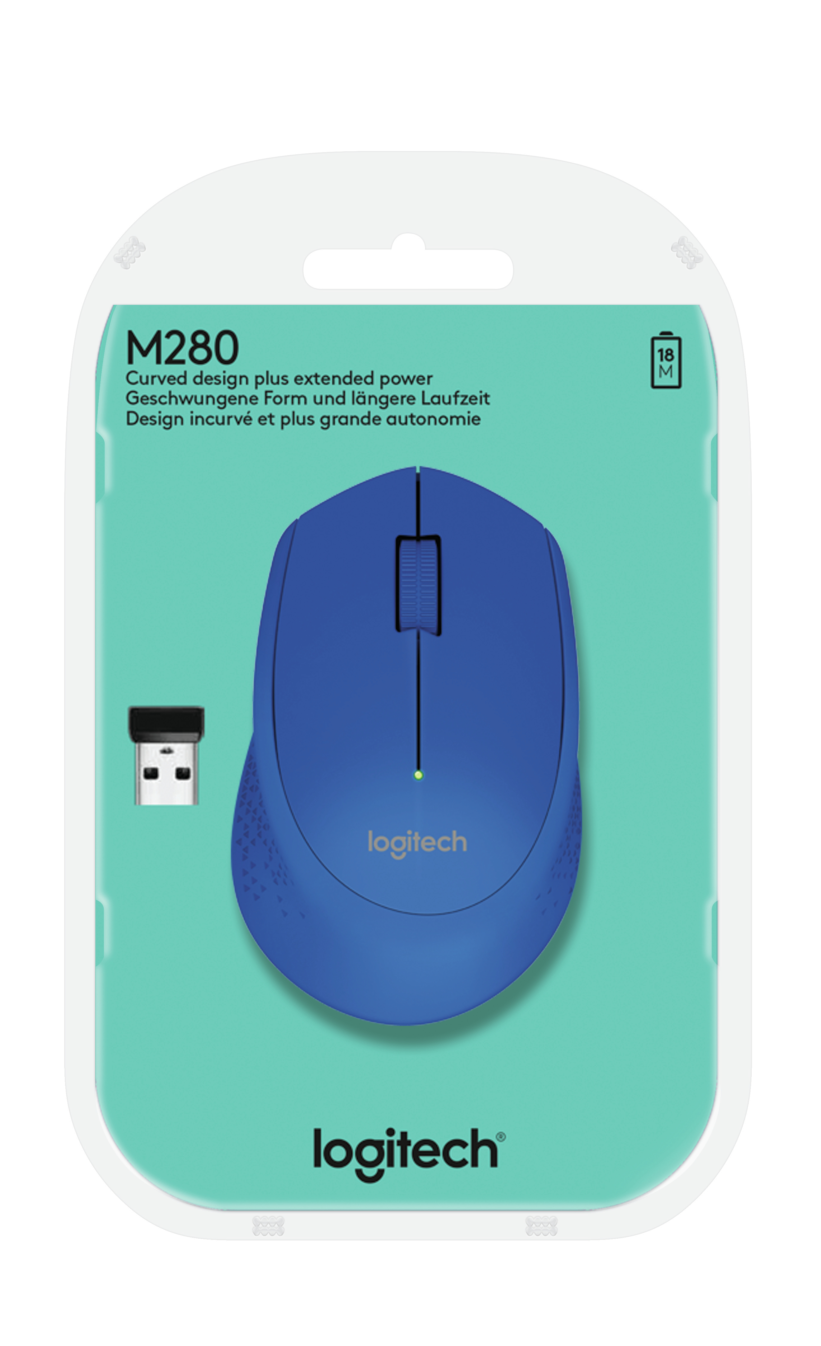Logitech M280 - Maus - Für Rechtshänder - optisch - 3 Tasten - kabellos - 2.4 GHz - kabelloser Empfä