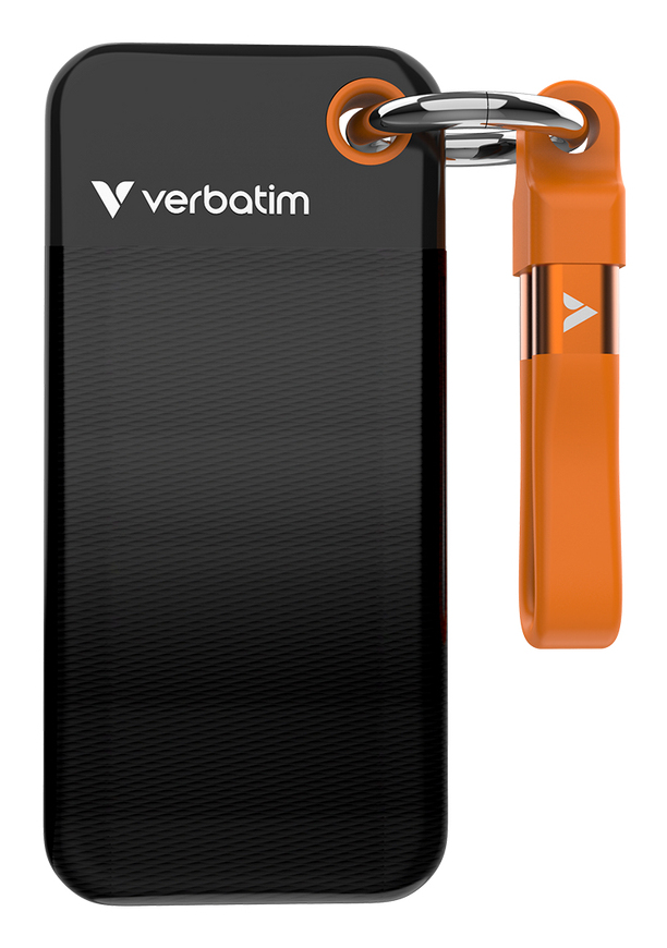 Verbatim Pocket SSD Schlüsselanhänger mit Kabelbefestigung - 128GB Schwarz/Orange, 128 GB, USB Typ-C