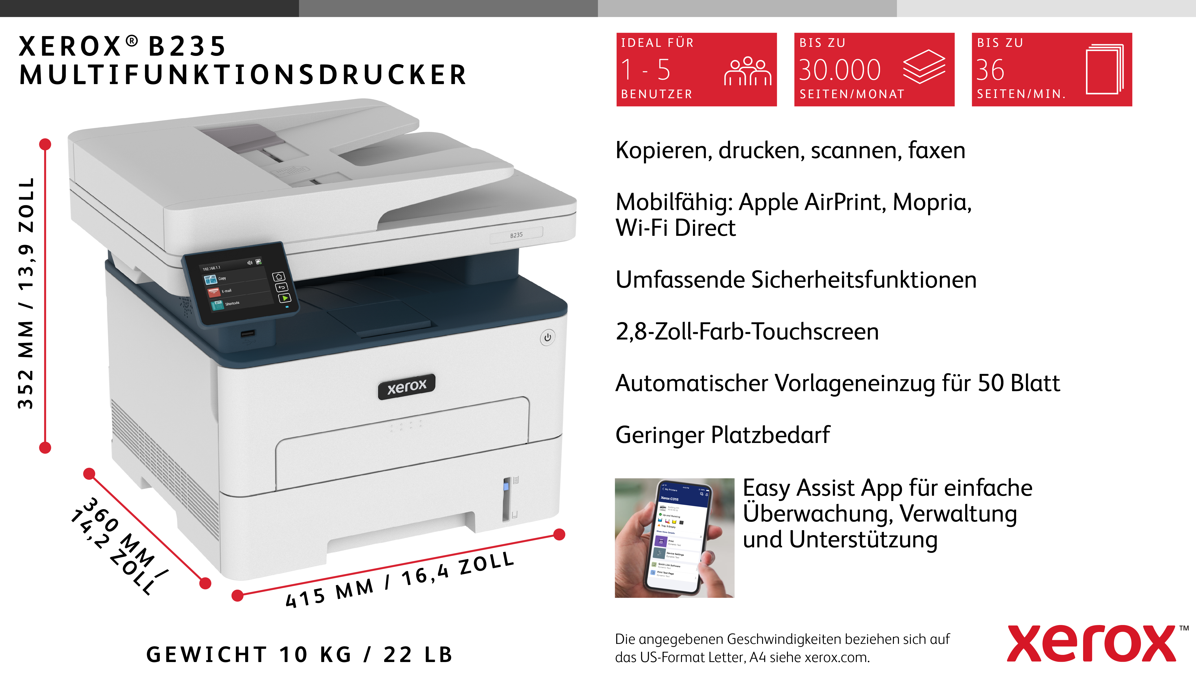 Xerox B235 - Multifunktionsdrucker - s/w - Laser - A4/Legal (Medien)