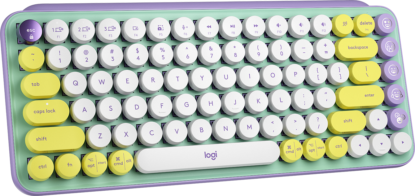 Logitech POP, Mini, Kabellos, RF Wireless + Bluetooth, Mechanischer Switch, QWERTY, Grün, Violett, W