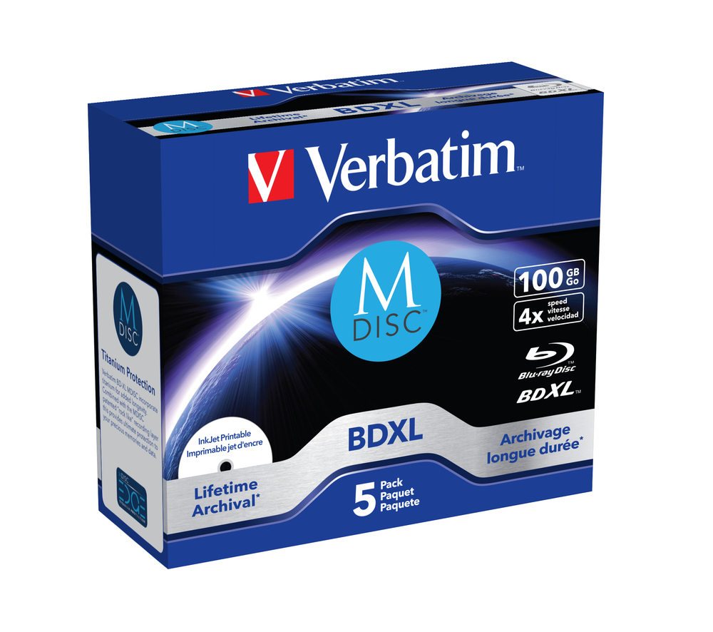 Verbatim M-Disc - 5 x BD-R XL - 100 GB 4x - mit Tintenstrahldrucker bedruckbare Oberfläche - Jewel C