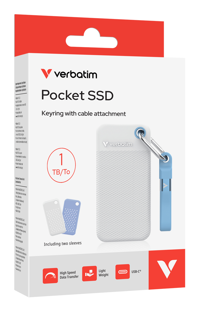 Verbatim Pocket - Color Edition - SSD - 1 TB - Schlüsselanhänger mit Kabelanschluss - extern (tragba