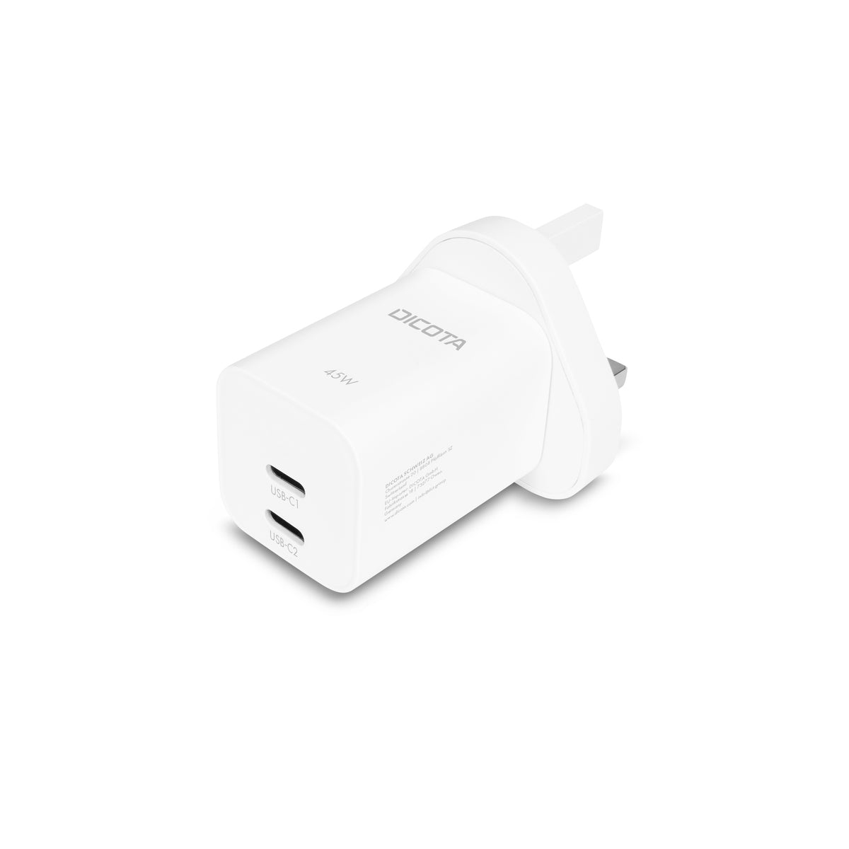 Dicota Netzteil - GaN - 45 watt - PD 3.0 - 2 Ausgabeanschlussstellen (USB-C)