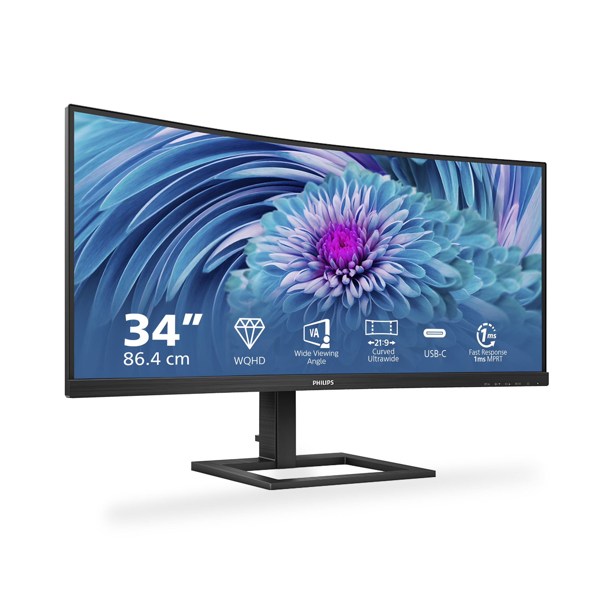 B-WARE - Philips E-line 346E2CUAE Curved-Monitor 86.4cm (34"), UWQHD, VA, 4ms, HDMI, Displayport, US