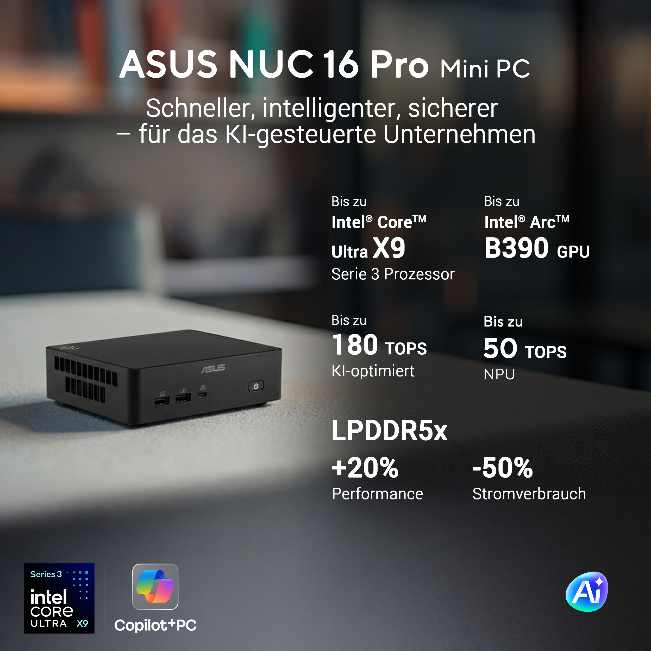 ASUS NUC 16 Pro RNUC16GDKX96C4N2, Core Ultra X9 388H, 32GB, 1TB, 2x M.2 PCIe, Win11 Pro
