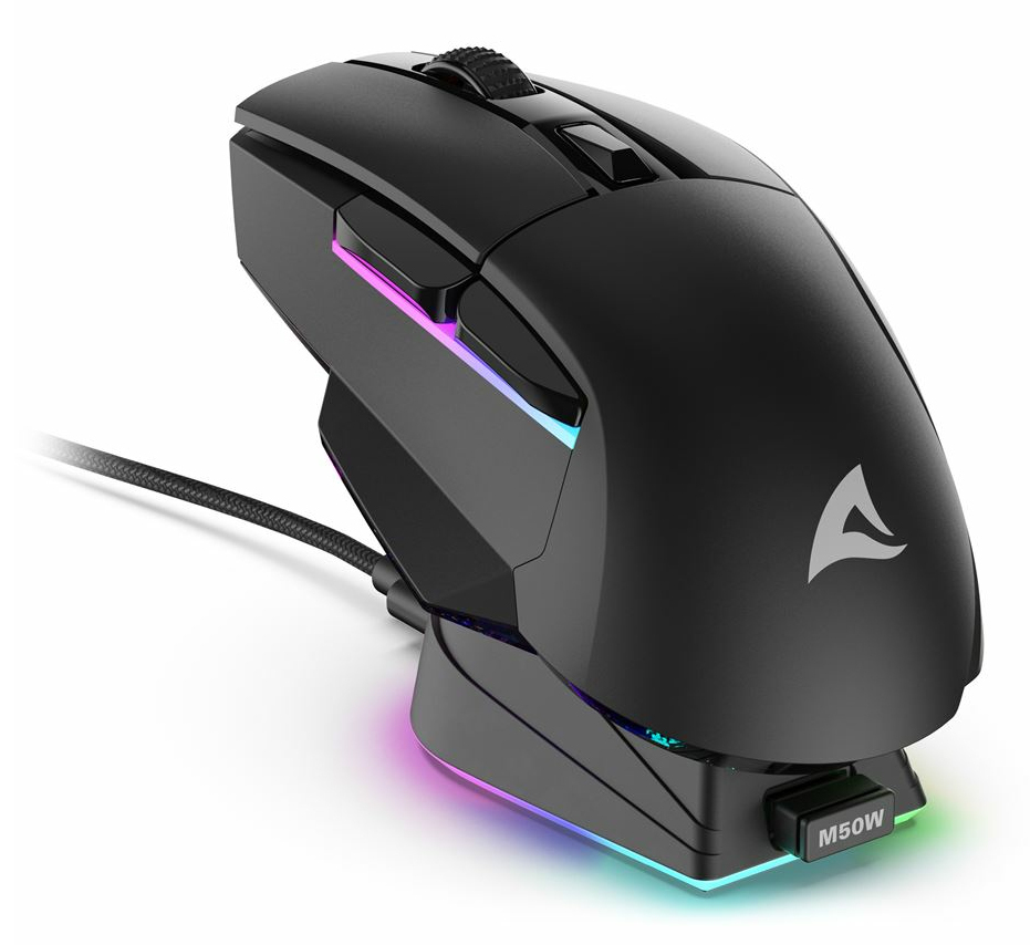 Sharkoon SKILLER SGM50W - Maus - optisch - 6 Tasten - kabellos, kabelgebunden - 2.4 GHz, USB-C - kab
