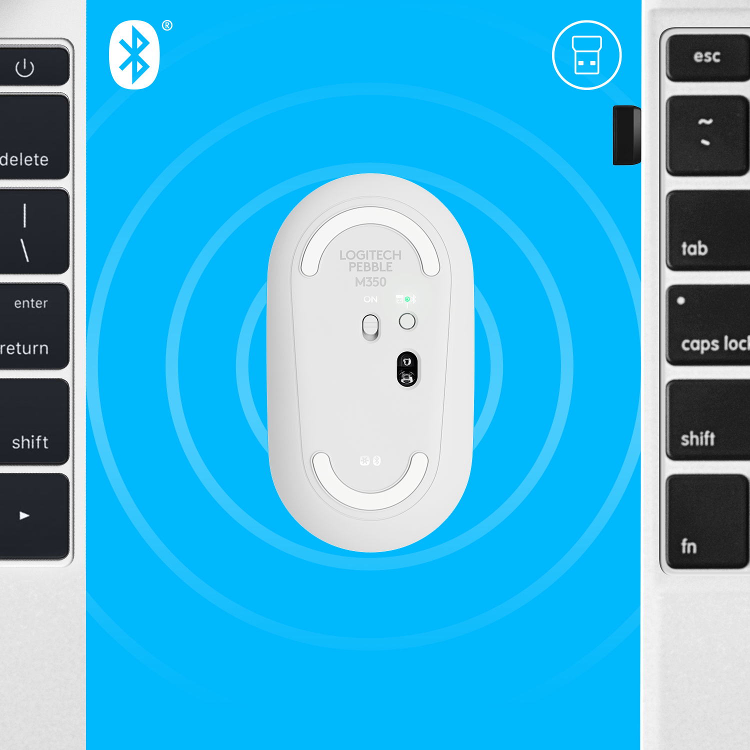 Logitech Pebble M350 - Maus - optisch - 3 Tasten - kabellos - 2.4 GHz, Bluetooth - kabelloser Empfän