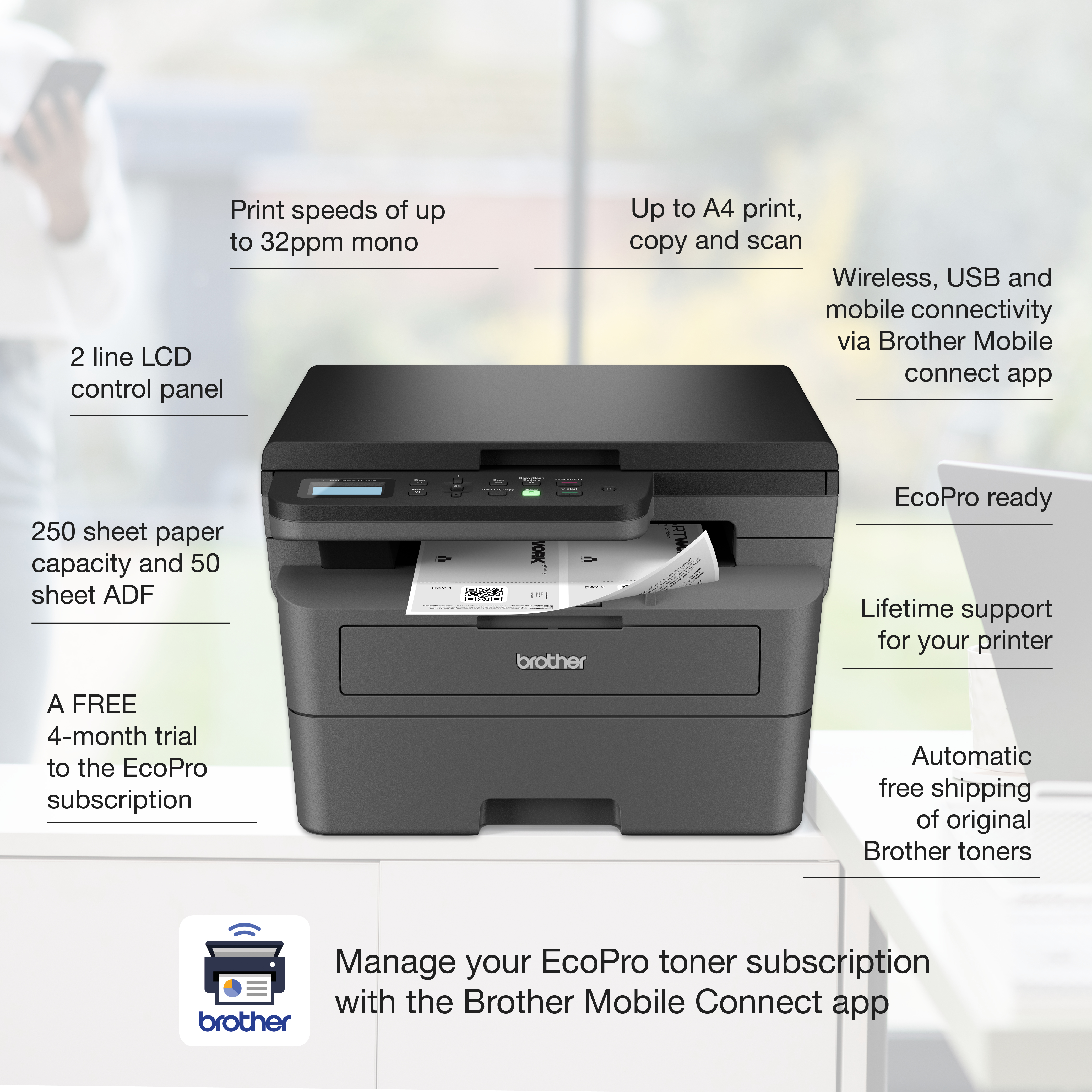 Brother DCP-L2627DWE - Multifunktionsdrucker - s/w - Laser - Letter A (216 x 279 mm)