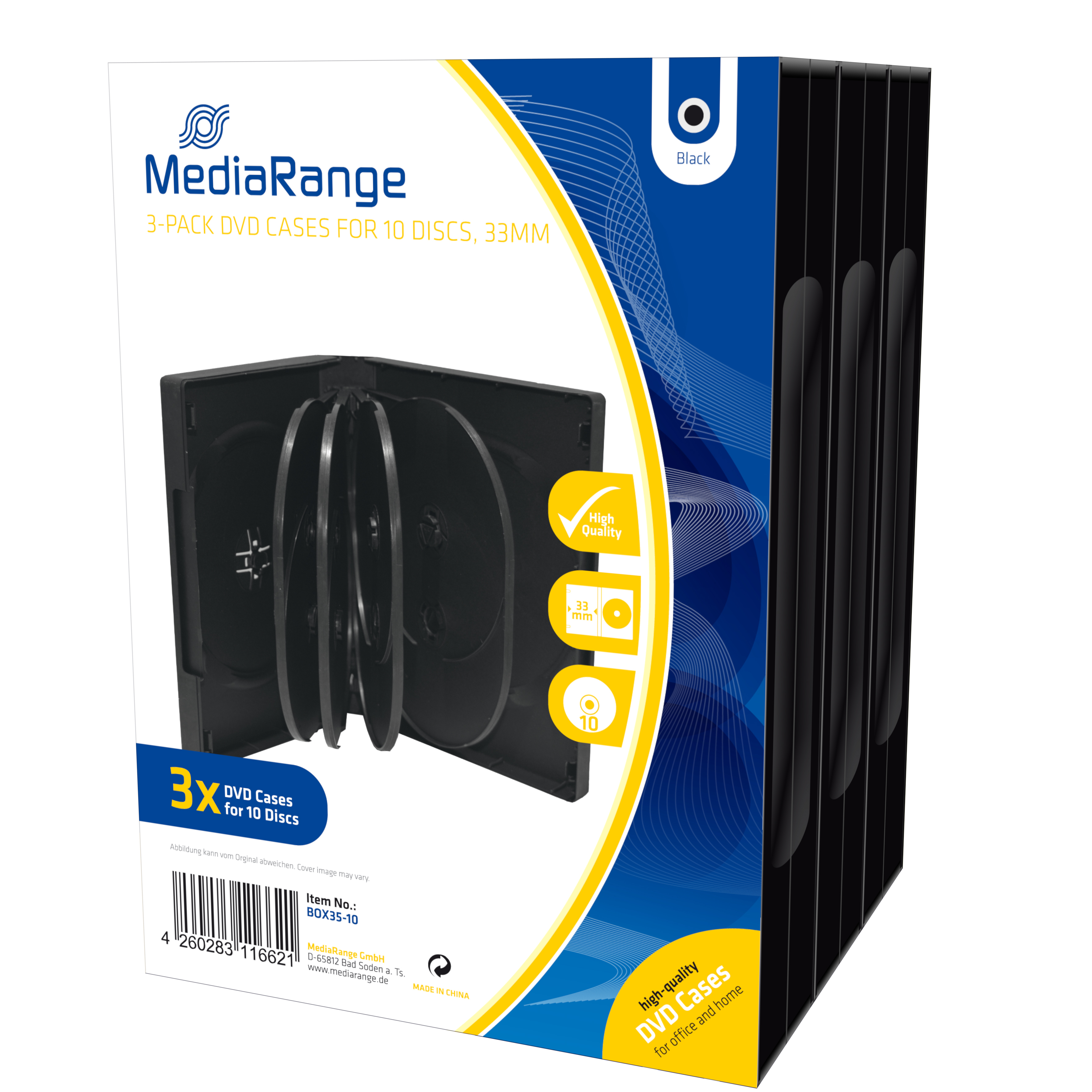 MEDIARANGE BOX35-10, DVD-Hülle, 10 Disks, Schwarz, Kunststoff, 120 mm, RoHS