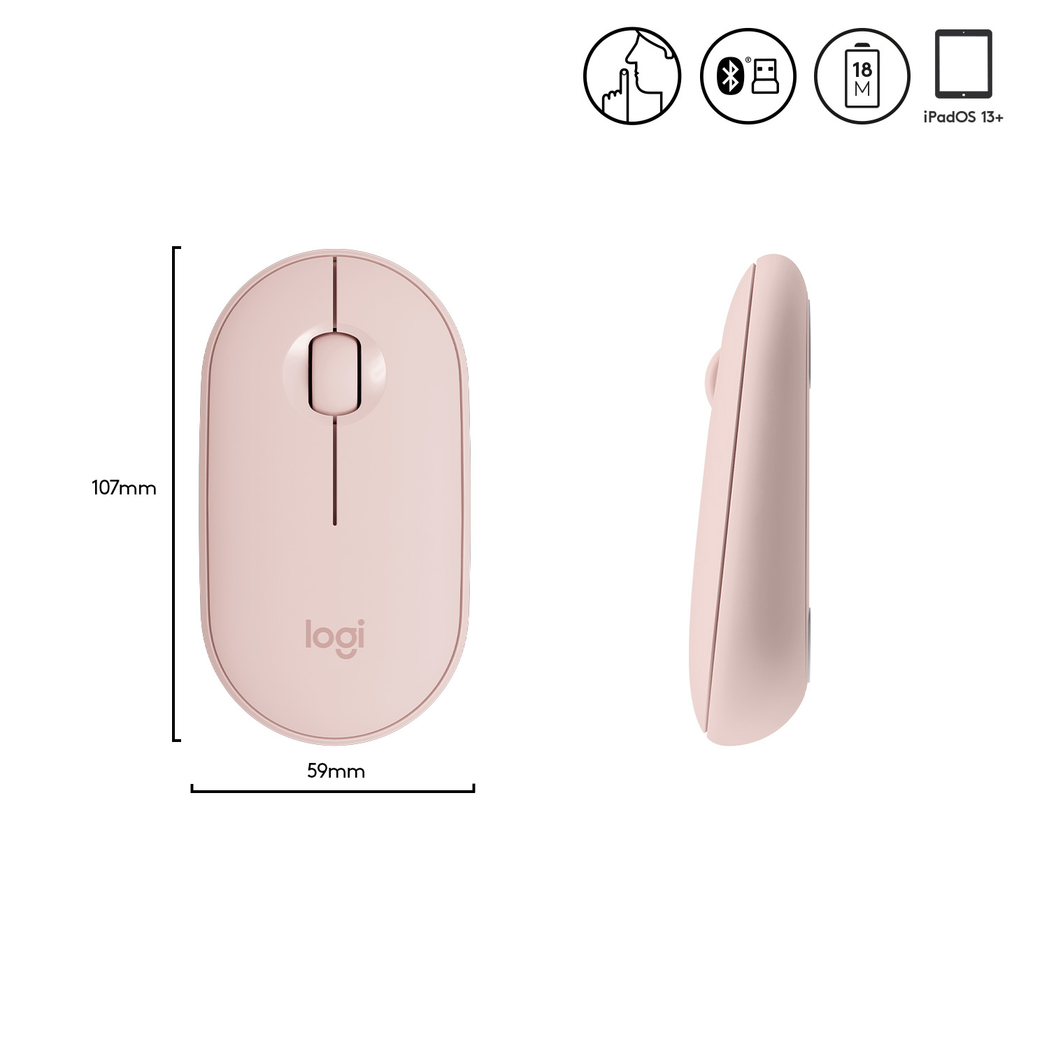Logitech Pebble M350 - Maus - optisch - 3 Tasten - kabellos - 2.4 GHz, Bluetooth - kabelloser Empfän