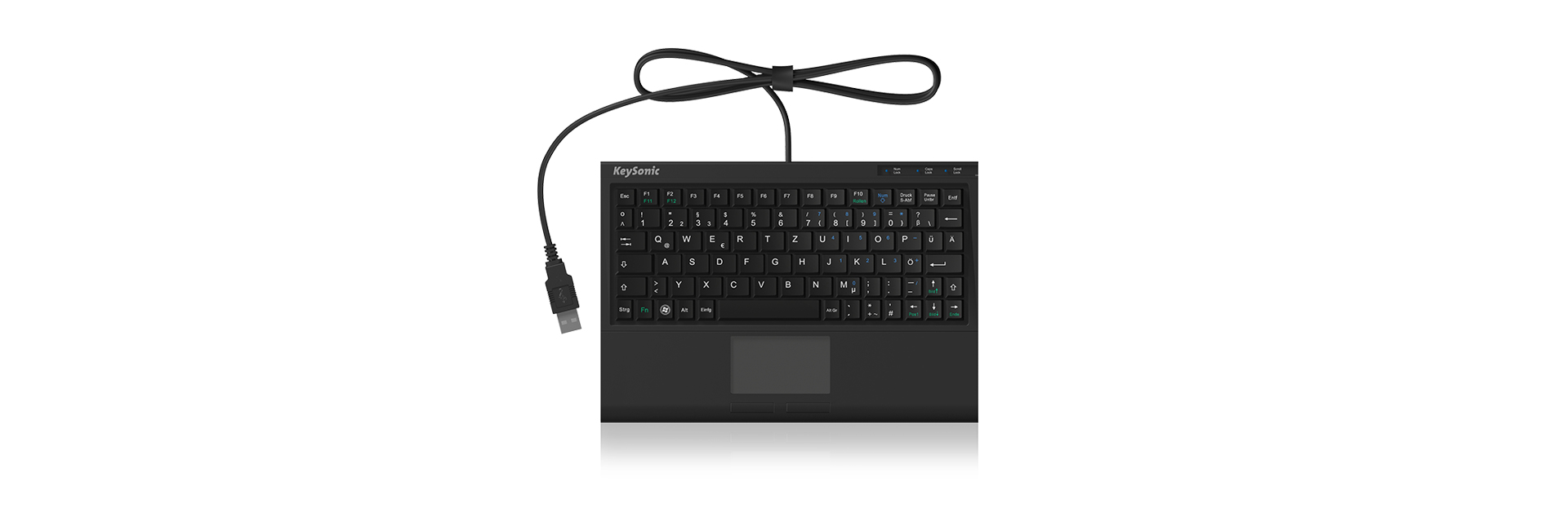 KeySonic ACK-3410 (DE) Super-Mini Tastatur, Smart-Touchpad, USB, schwarz, Mini, Kabelgebunden, USB,
