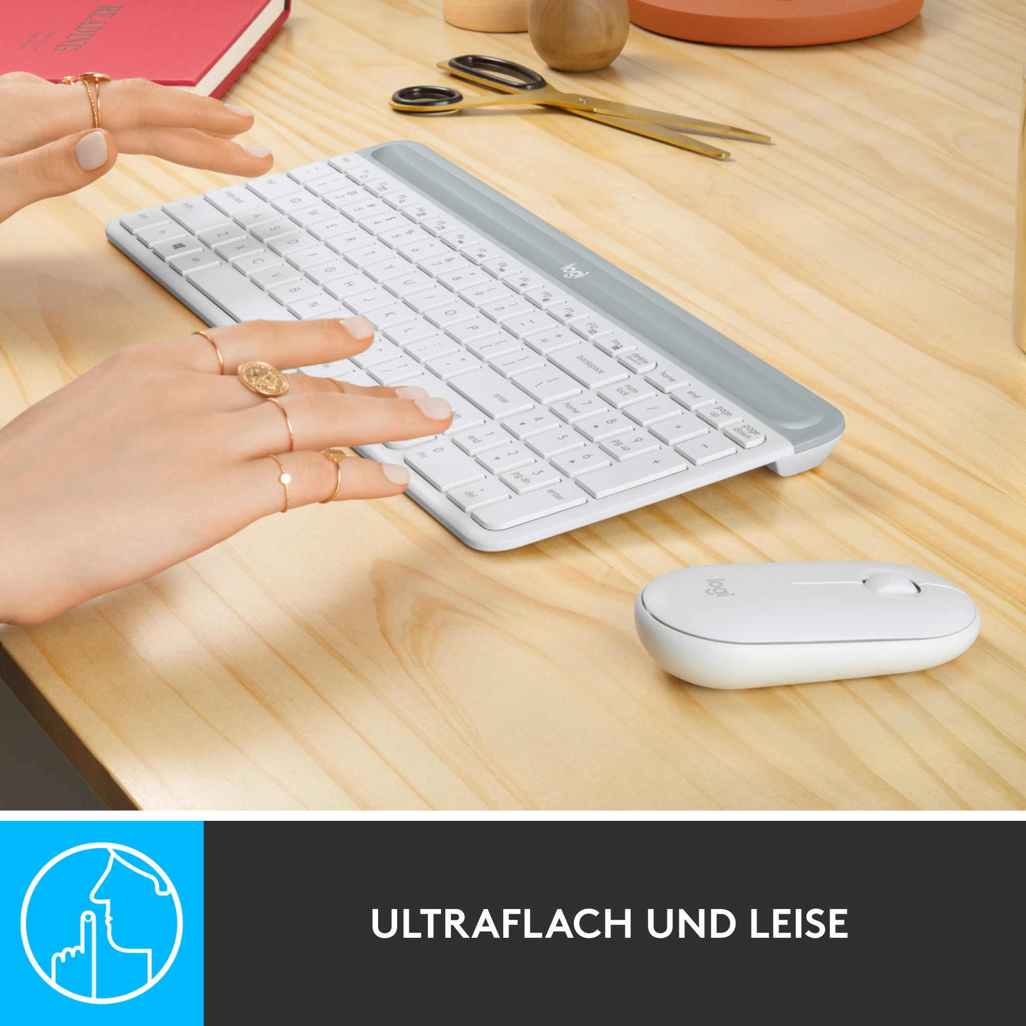 Logitech MK470, Volle Größe (100%), Kabellos, RF Wireless, Weiß, Maus enthalten