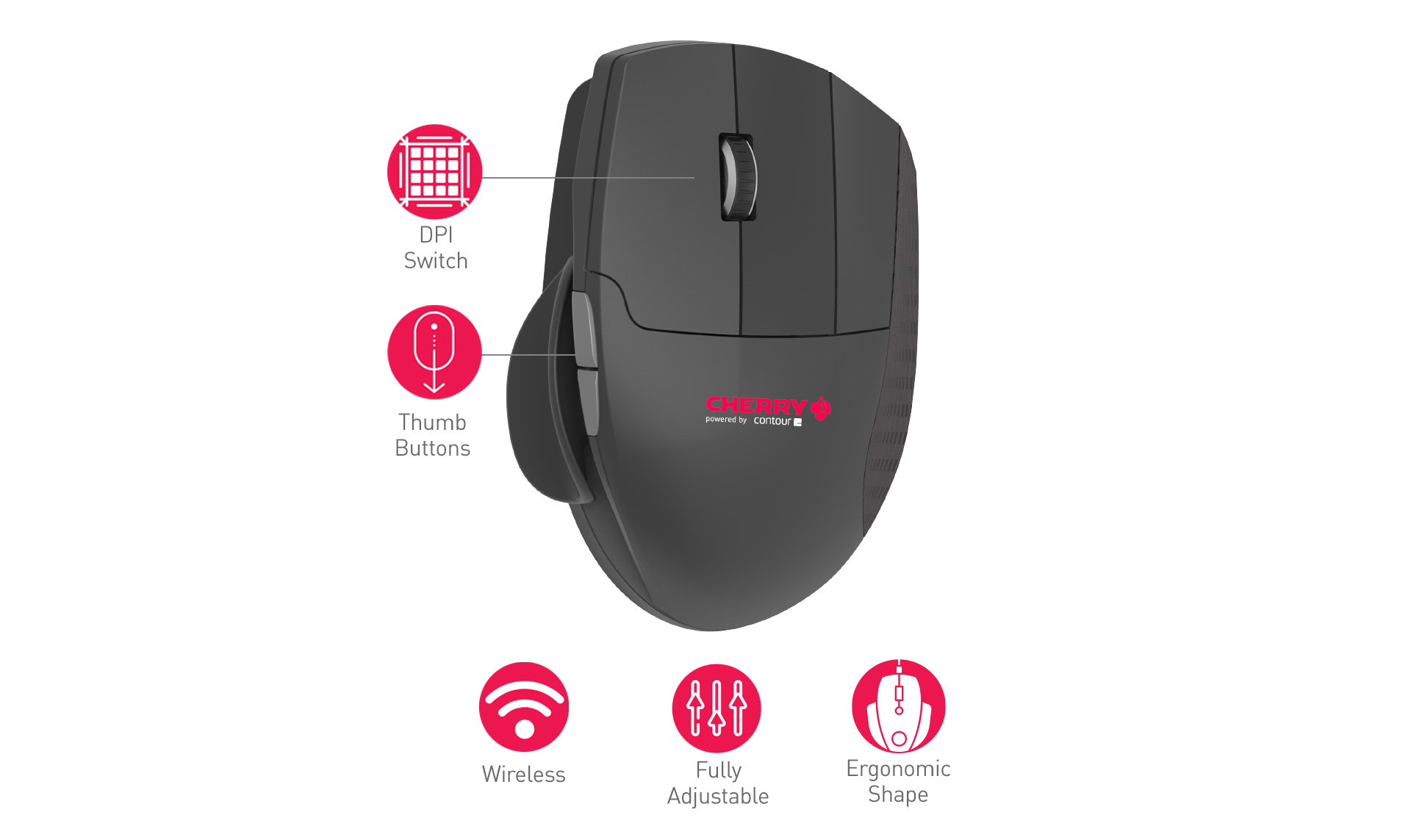 Cherry UNIMOUSE?, rechts, Optisch, RF Wireless, 2800 DPI, Schwarz