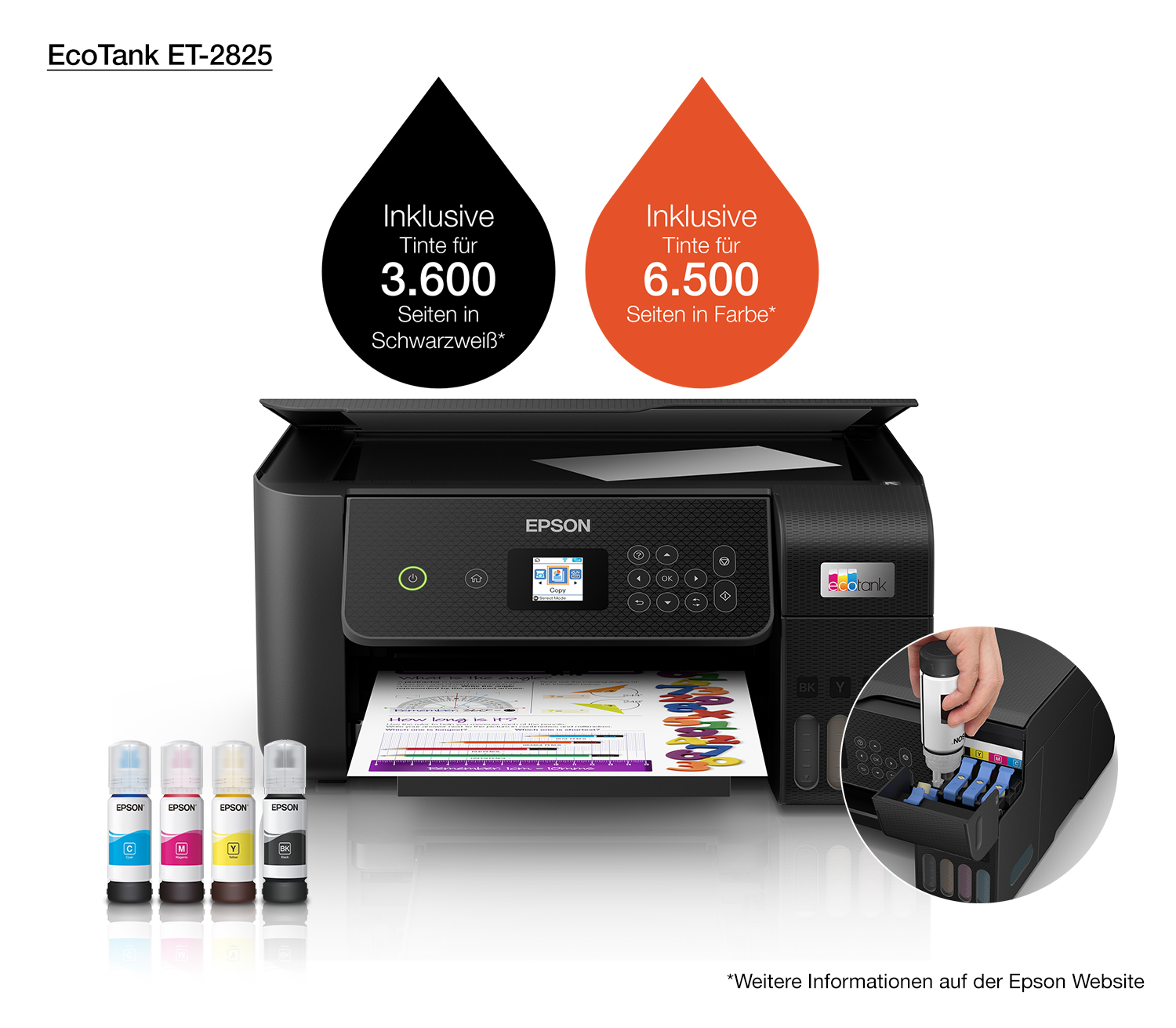 Epson EcoTank ET-2825 - Multifunktionsdrucker - Farbe - Tintenstrahl - wiederbefüllbar - A4 (Medien)