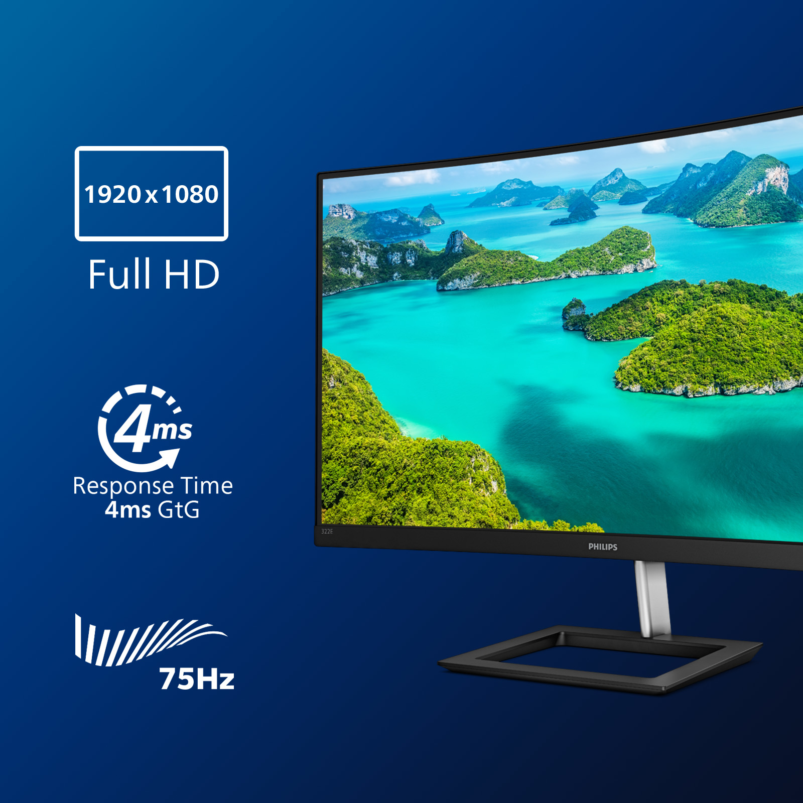 Philips E-line 322E1C Curved-Monitor 81.3cm (32") Full HD, VA, 4ms, HDMI, Displayport, VGA