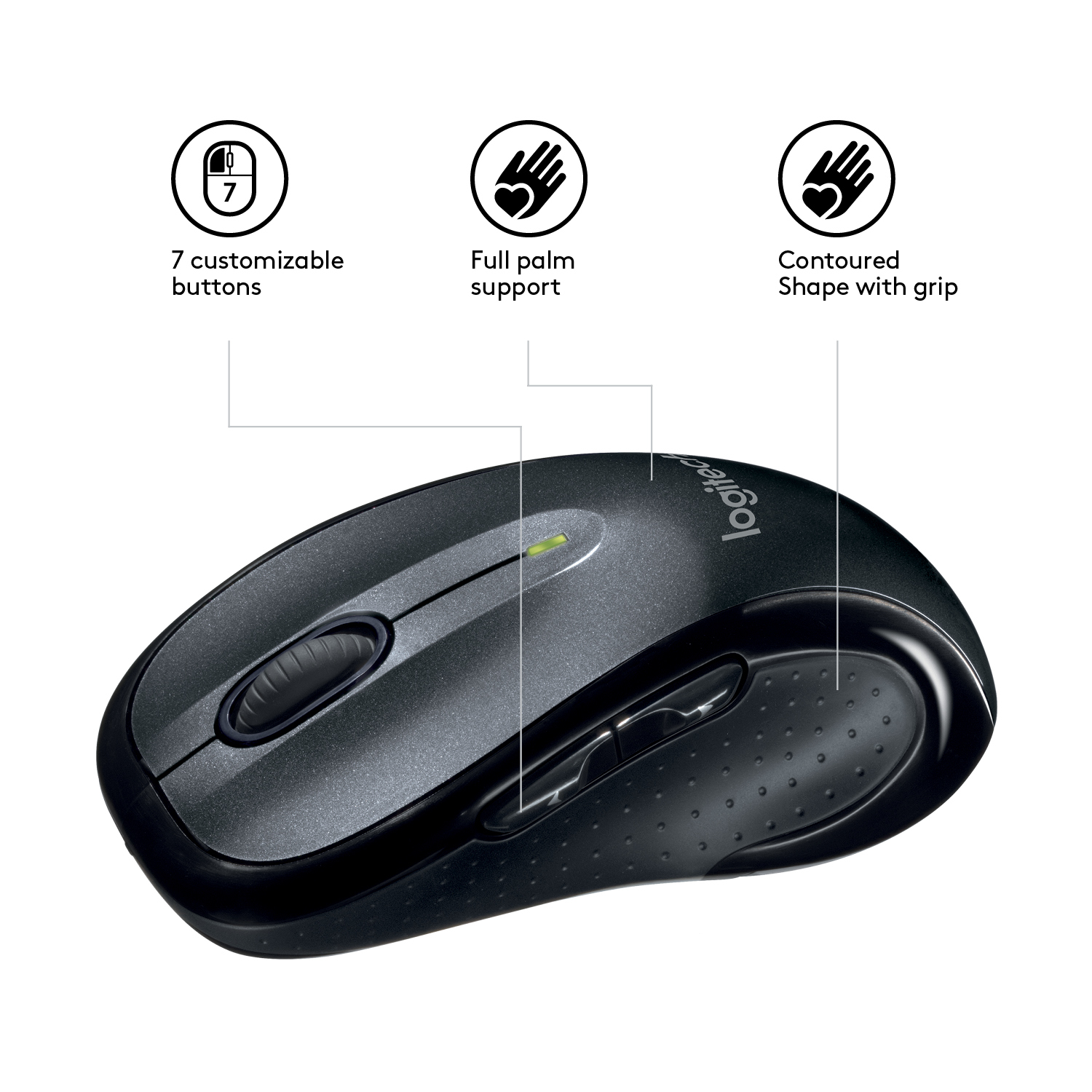Logitech M510 - Maus - Für Rechtshänder - Laser - 5 Tasten - kabellos - 2.4 GHz - kabelloser Empfäng