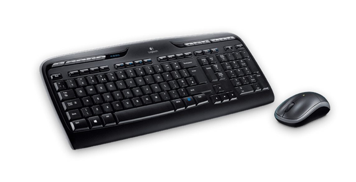 Logitech Wireless Desktop MK330, Volle Größe (100%), Kabellos, RF Wireless, QWERTZ, Schwarz, Maus en