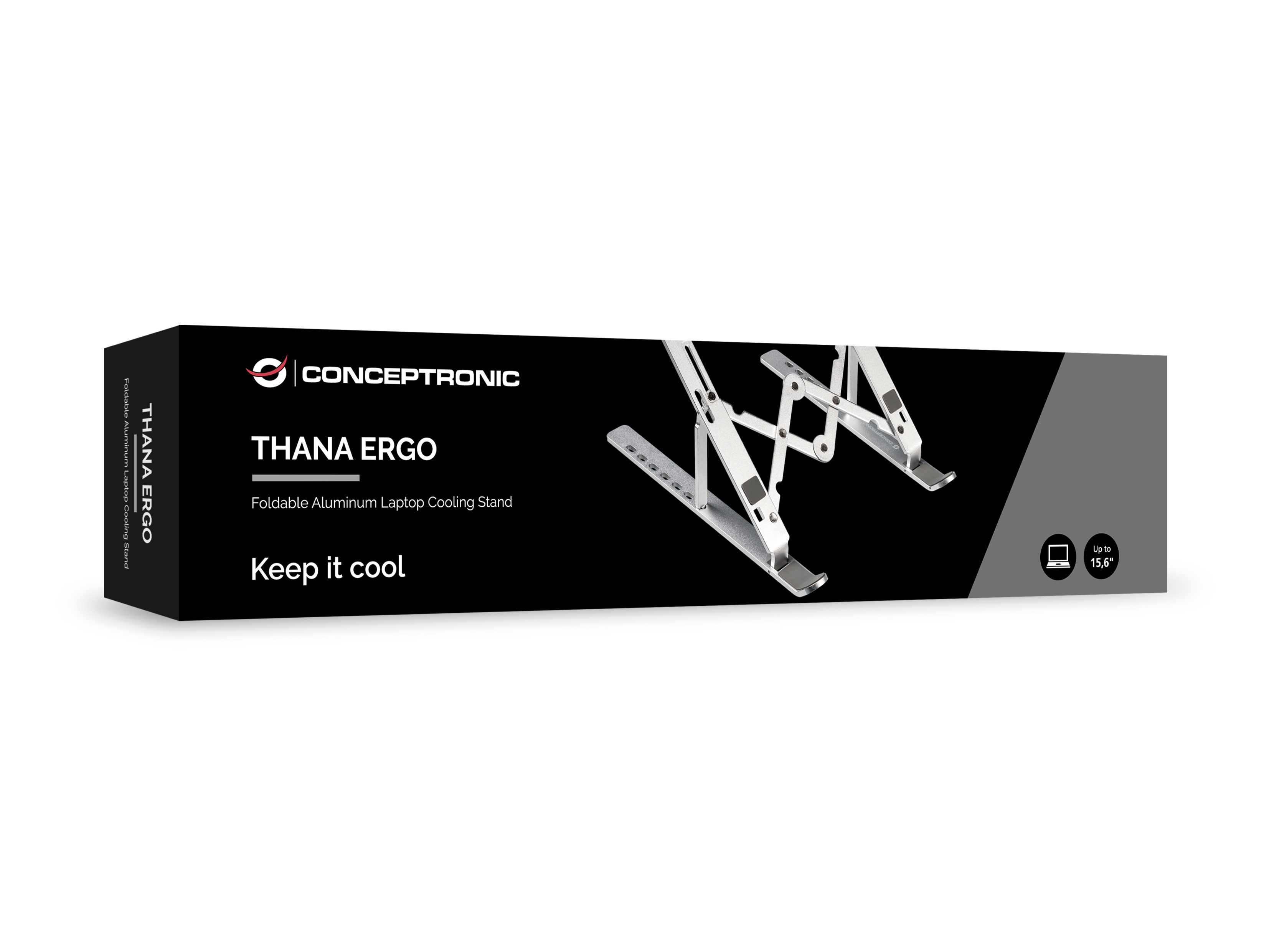Conceptronic THANA04S ERGO Klappbarer Laptop-Kühlständer aus Aluminium, Laptop-Ständer, Silber, Alum