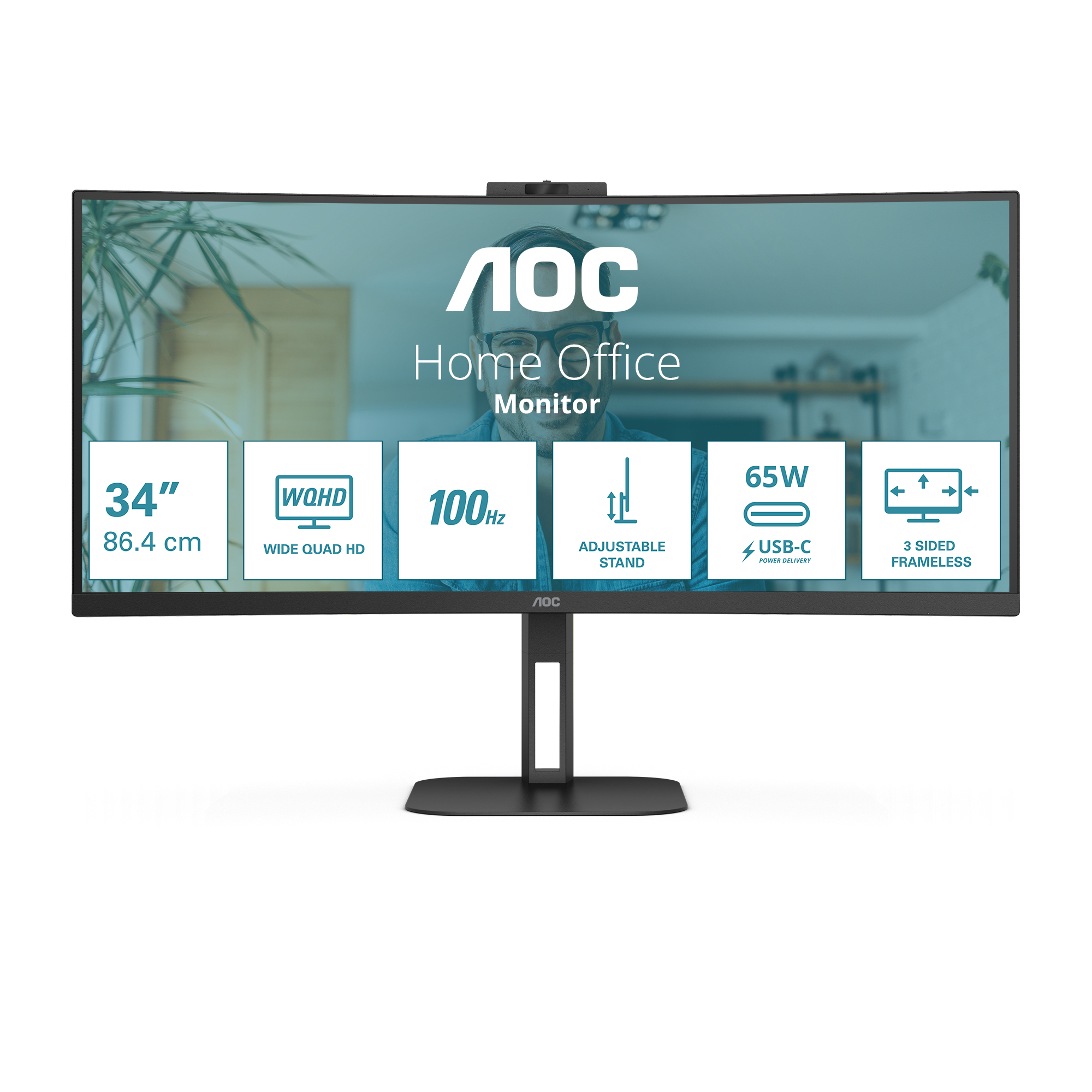 AOC Value-line CU34V5C/BK Curved-Monitor 86.4cm (34") UWQHD, VA, 4ms, HDMI, Displayport, USB