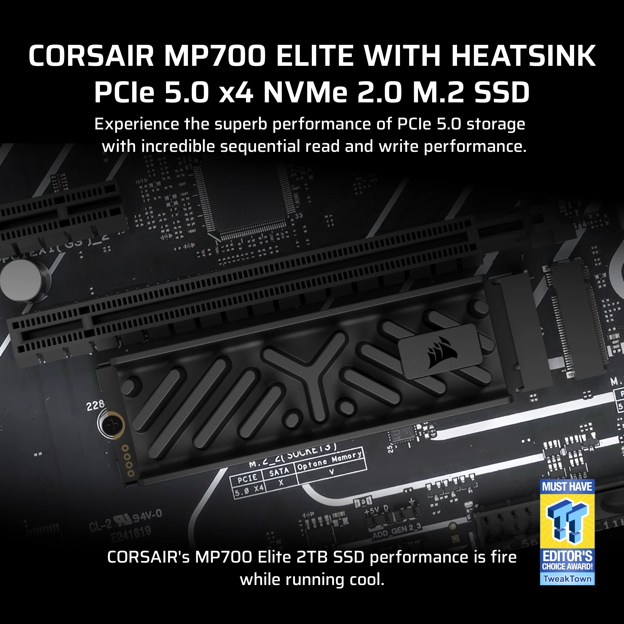 Corsair MP700 ELITE - SSD - 4 TB - mit Kühlkörper - intern - M.2 2280 - PCI Express 5.0 x4 (NVMe)