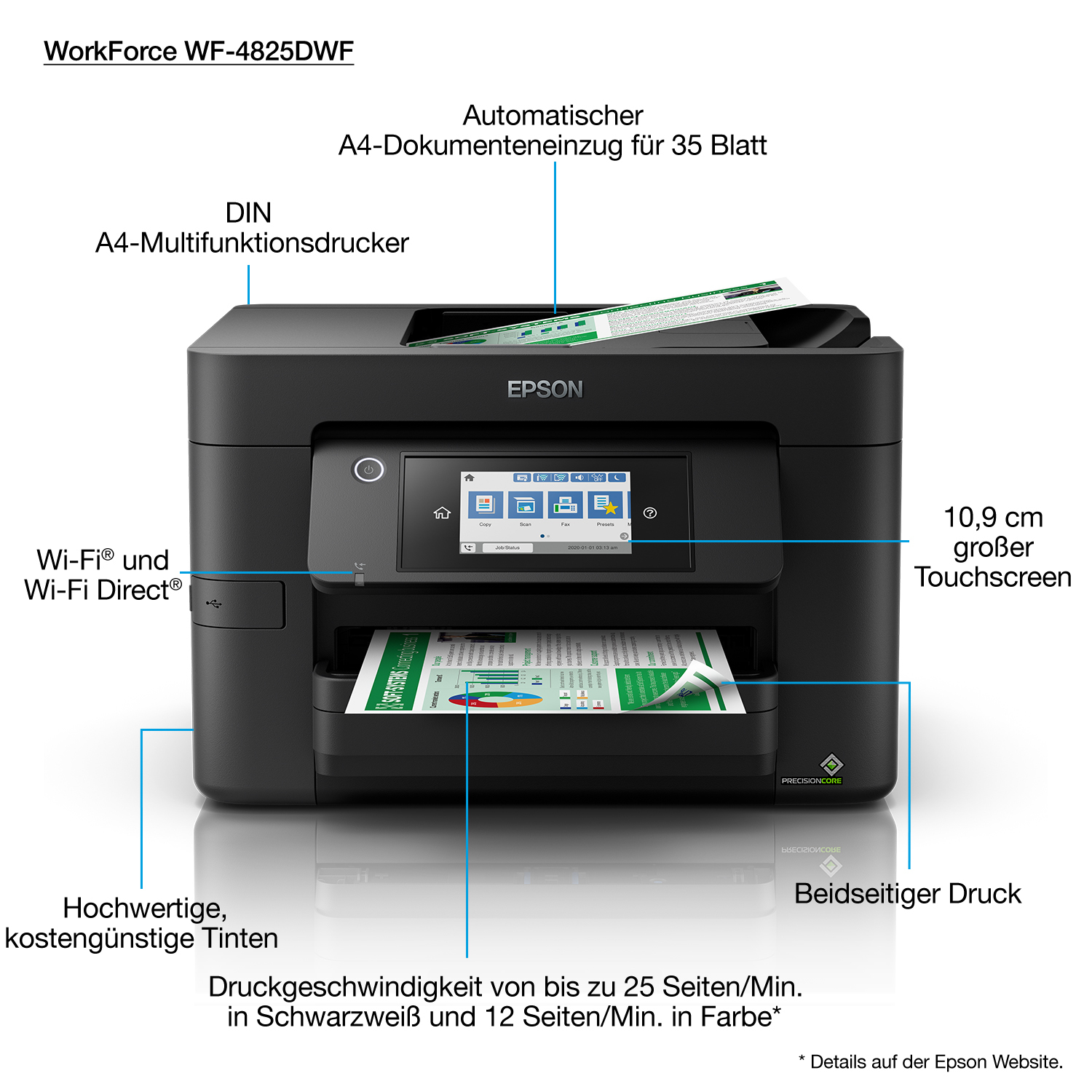 Epson WorkForce Pro WF-4825DWF - Multifunktionsdrucker - Farbe - Tintenstrahl - A4 (210 x 297 mm)