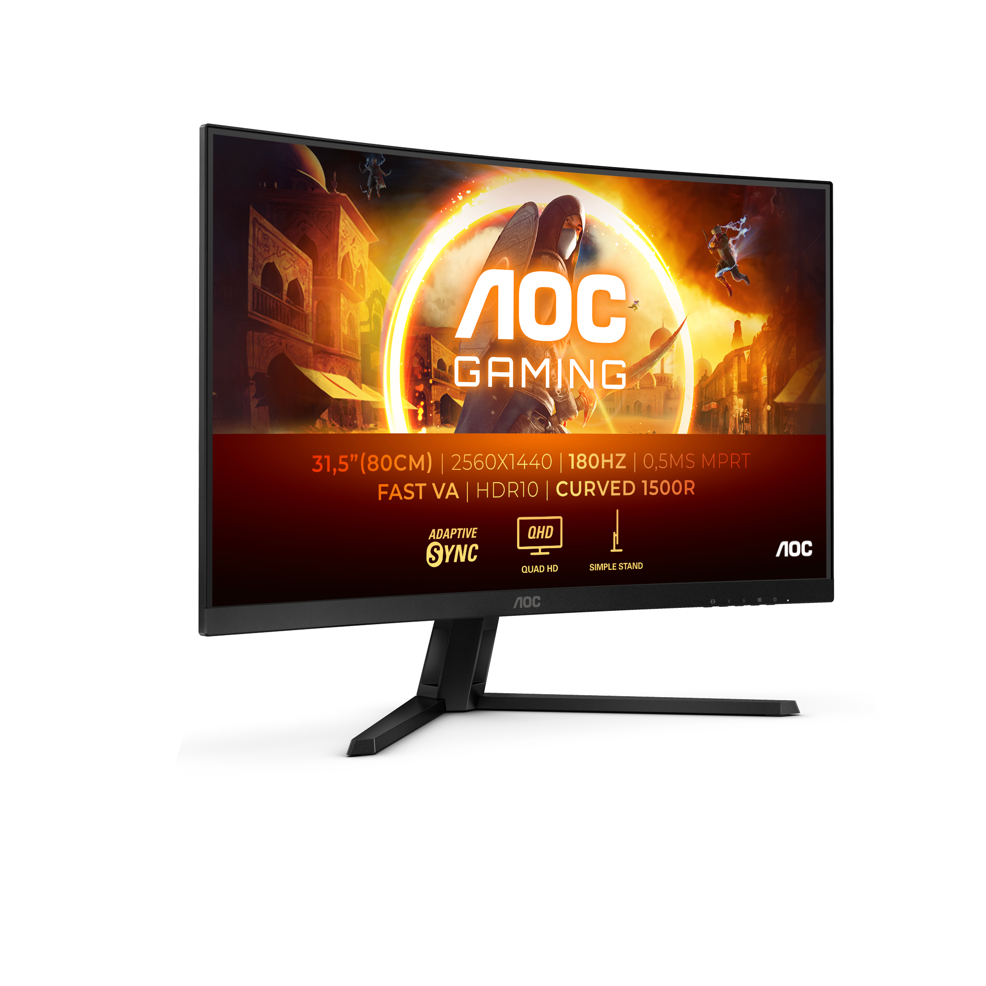 AOC G4 CQ32G4VE, 80 cm (31.5"), 2560 x 1440 Pixel, Quad HD, LCD, 1 ms, Schwarz, Grau