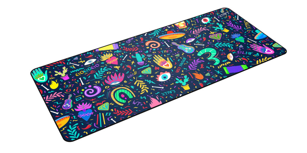 Cherry XTRFY GP5-XL-FIESTA, Mehrfarbig, Abbildung, Tuch, Gummi, Anti-Rutsch-Basis, Gaming-Mauspad