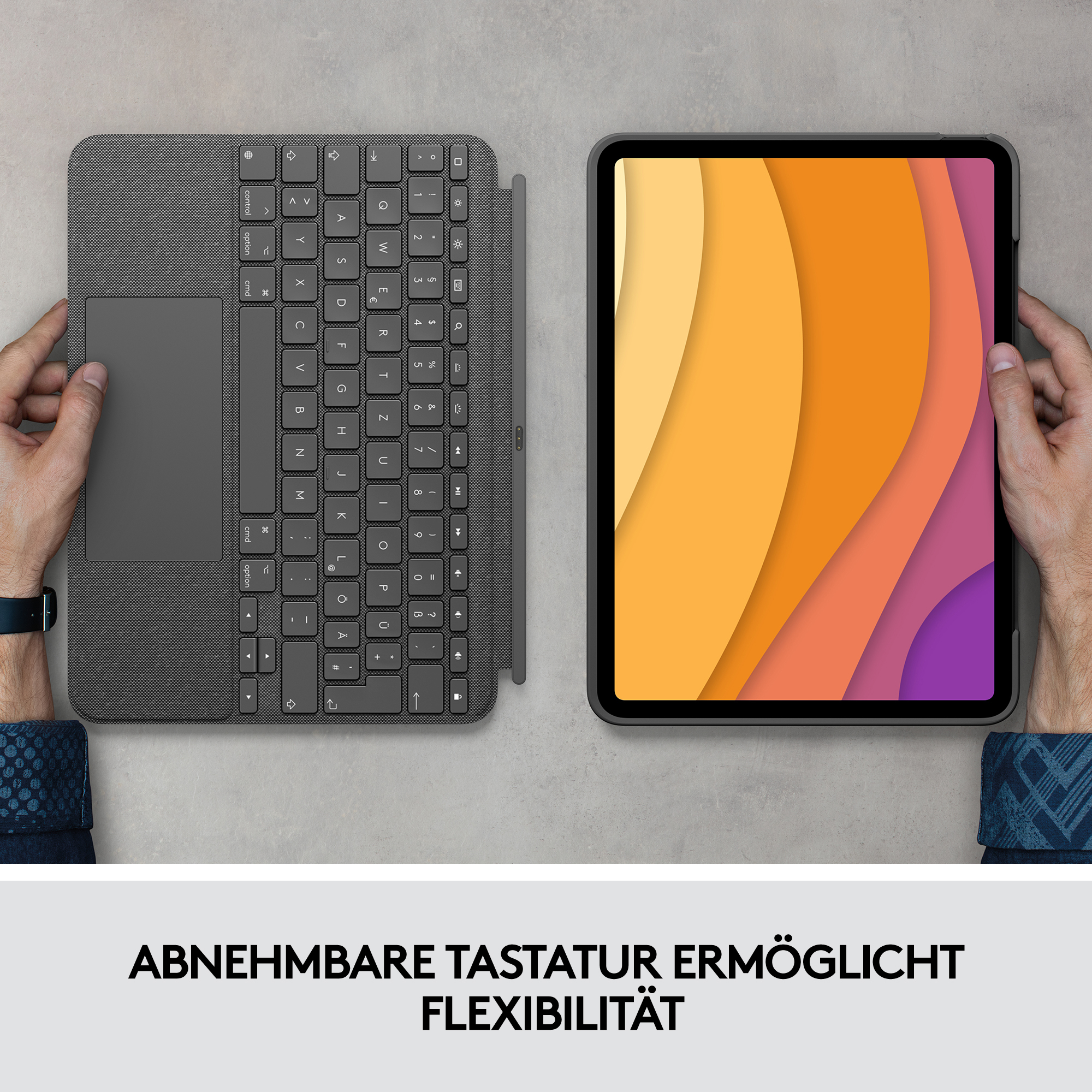 Logitech Combo Touch, KeyboardDock für Apple iPad Air 4/Air 5 10.9" grau, DE