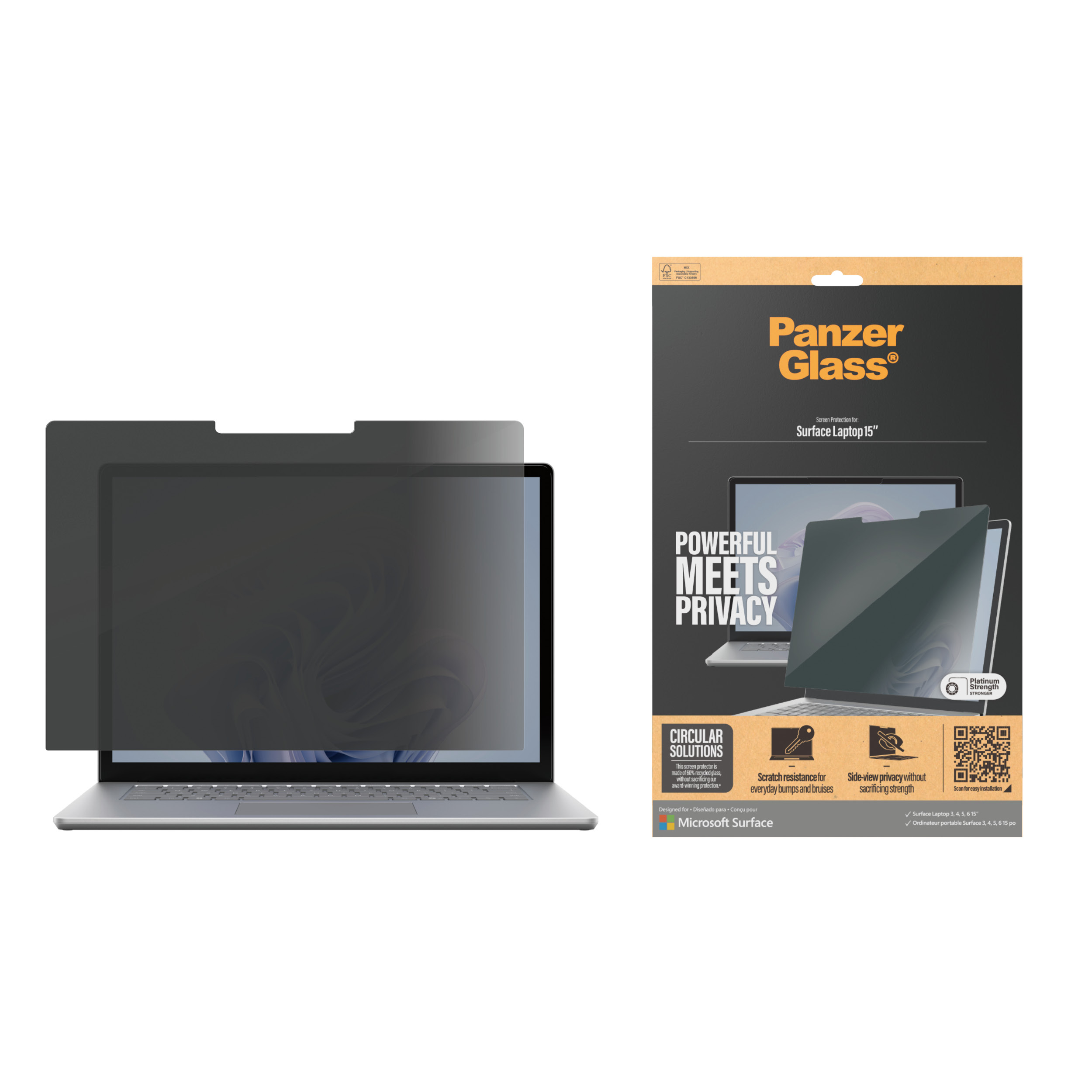 PanzerGlass ® Privacy Filters Microsoft Surface Laptop 15" | 6 | 5 | 4 | 3, Gehärtetes Glas, Polyeth