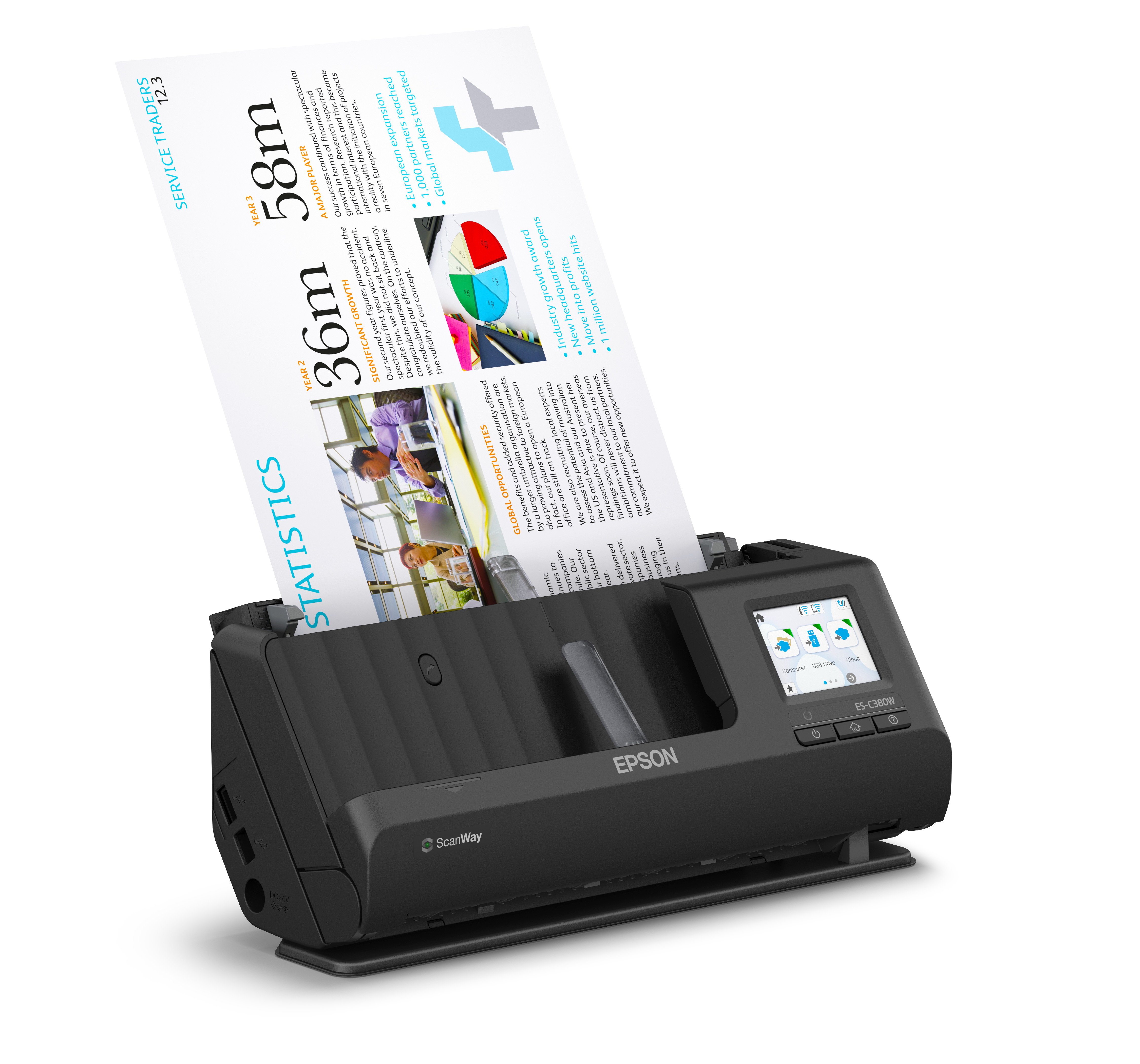 Epson ES-C380W - Einzelblatt-Scanner - Duplex - A4/Legal - 600 dpi x 600 dpi - automatischer Dokumen