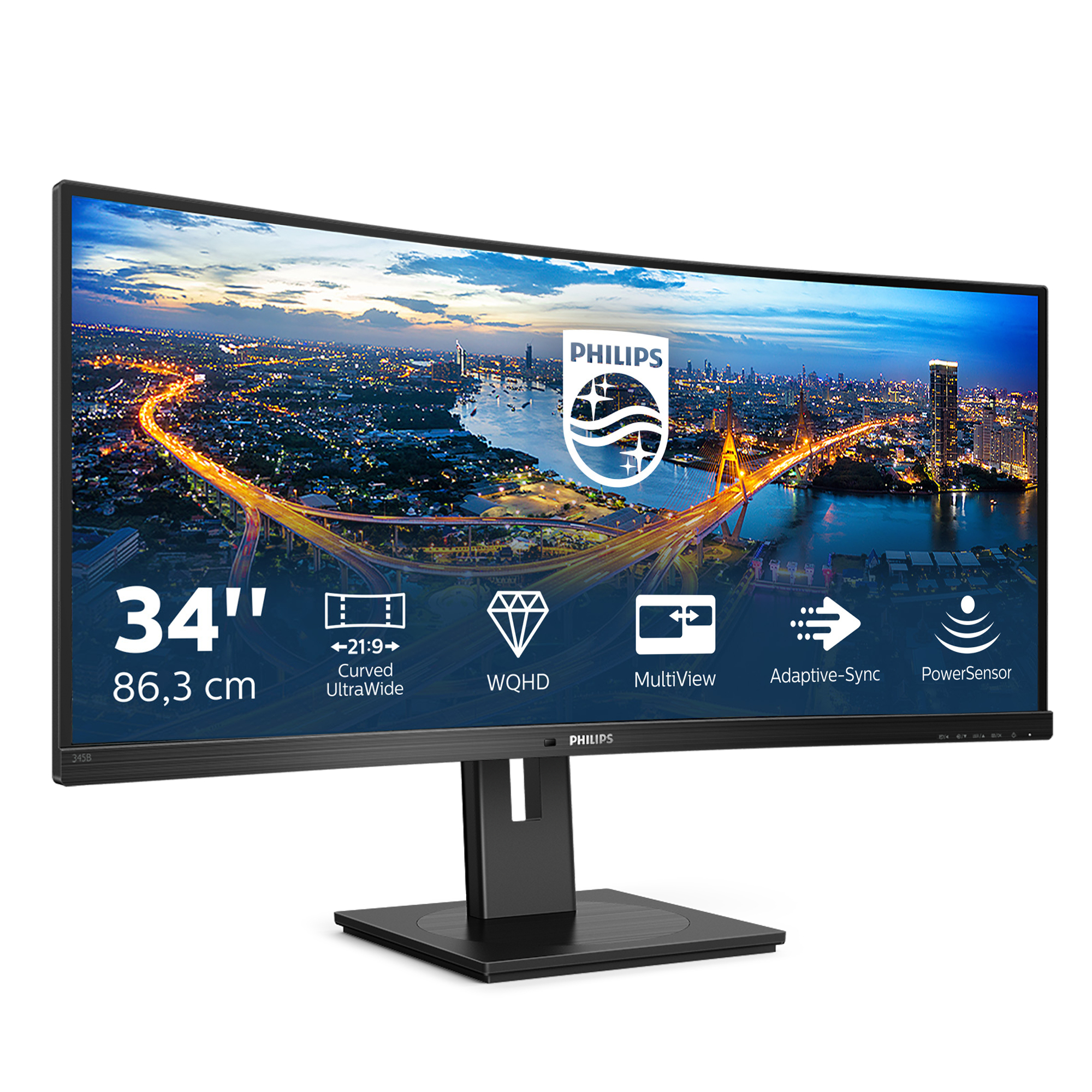 Philips B-line 345B1C Curved-Monitor 86.4cm (34") UWQHD, VA, 5ms, HDMI, Displayport