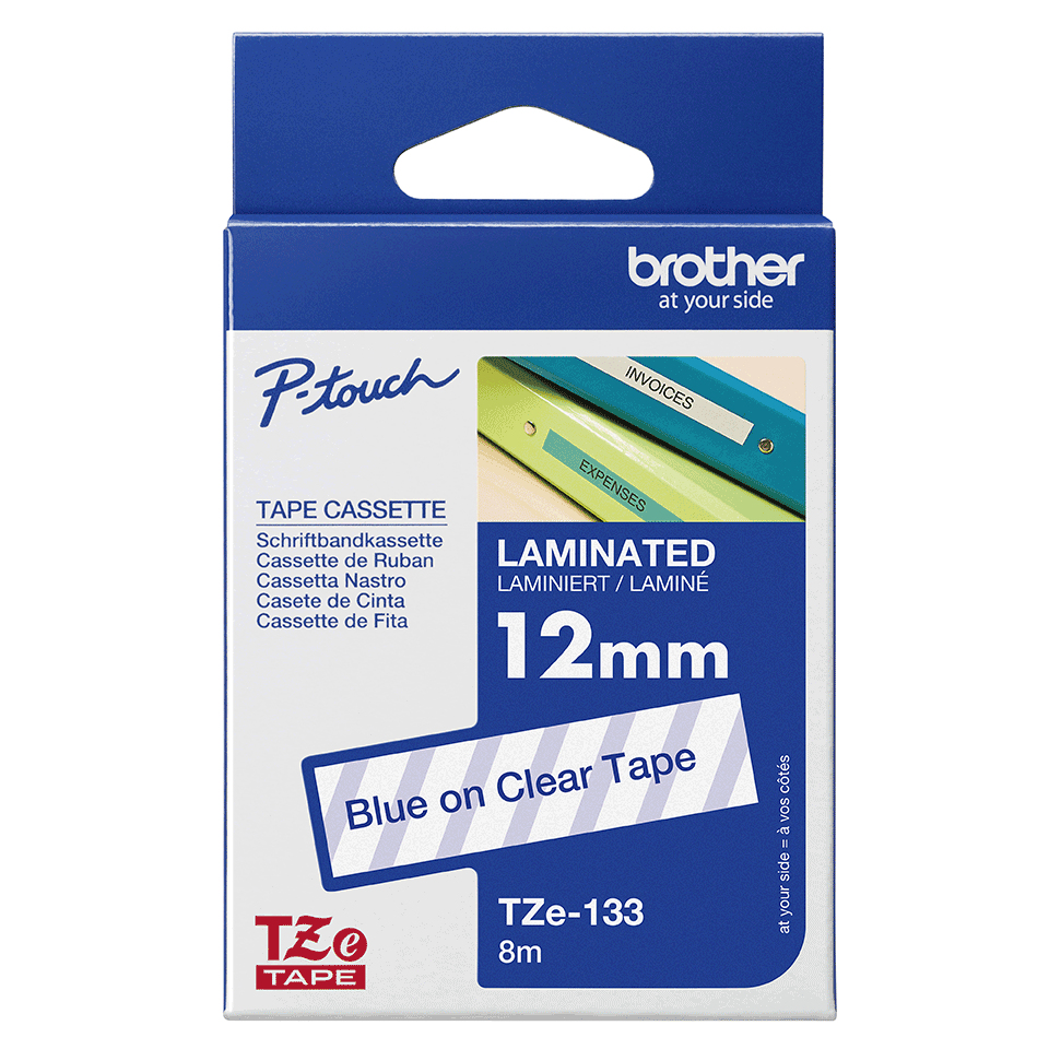 Brother TZe-133 - Blau auf durchsichtig - Rolle (1,2 cm x 8 m)