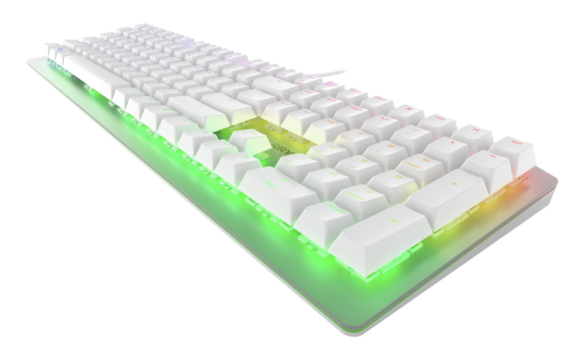Cherry MV3.0 RGB, Kabelgebunden, USB, Mechanischer Switch, QWERTY, RGB-LED, Silber, Weiß