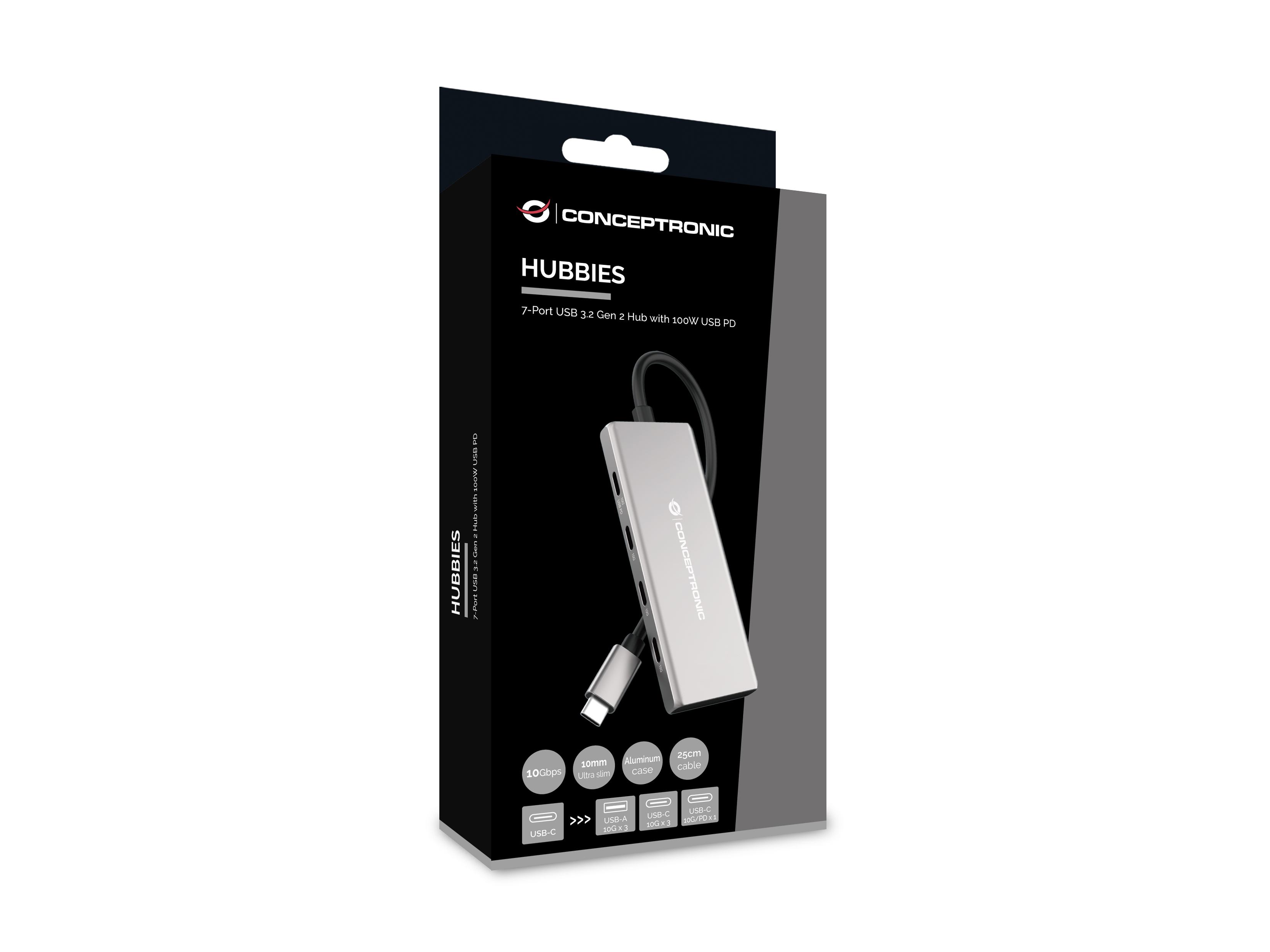 Conceptronic HUBBIES17G, USB 3.2 Gen 2 (3.1 Gen 2) Type-C, USB 3.2 Gen 2 (3.1 Gen 2) Type-A, USB 3.2