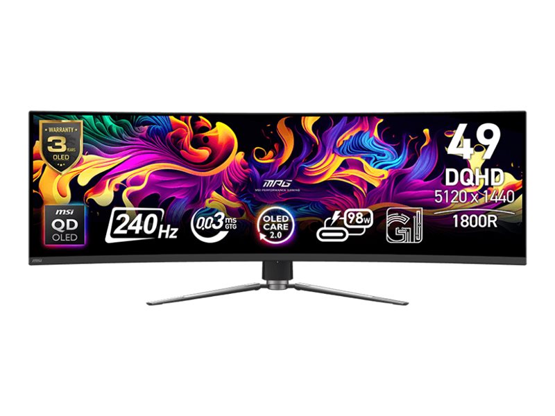 MSI MPG 491CQPXDE QD-OLED, 49" DQHD 240Hz, 1x DP 1.4a, 2x HDMI 2.1, 2x USB-A