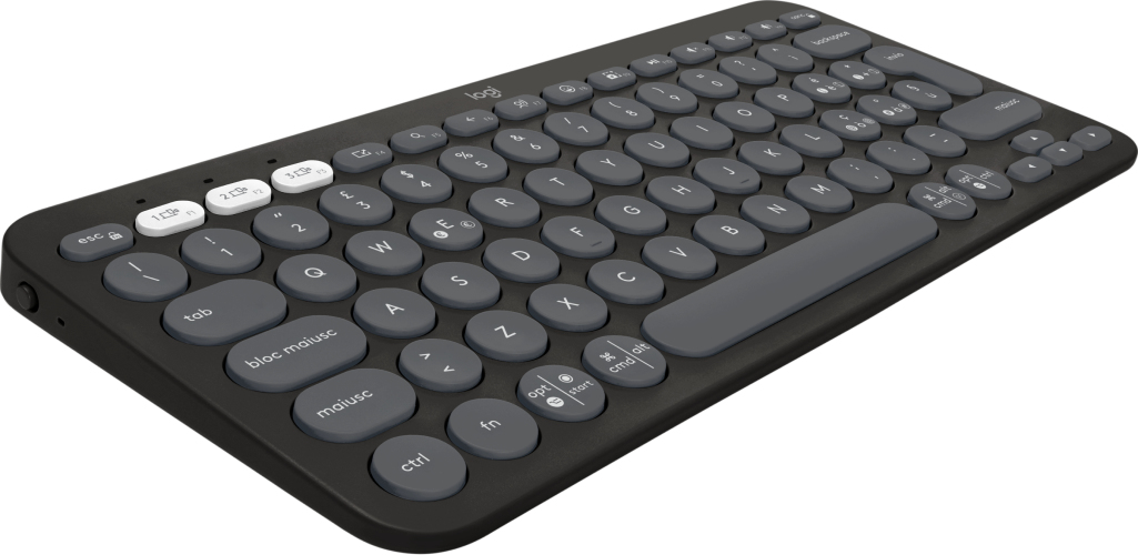 Logitech Pebble Keys 2 K380s, Mini, Kabellos, RF Wireless + Bluetooth, Scherenschalter, QWERTY, Grap