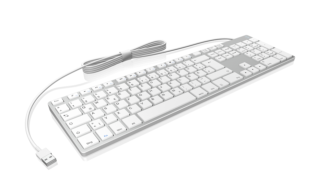 KeySonic KSK-8022BT (DE), Aluminium Tastatur, Bluetooth 3.0, Mac/Win/Android, Volle Größe (100%), Ka