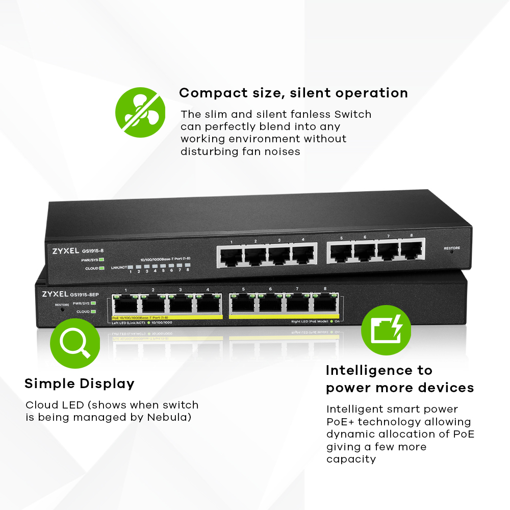 ZyXEL GS1915-8EP, Managed, L2, Gigabit Ethernet (10/100/1000), Vollduplex, Power over Ethernet (PoE)