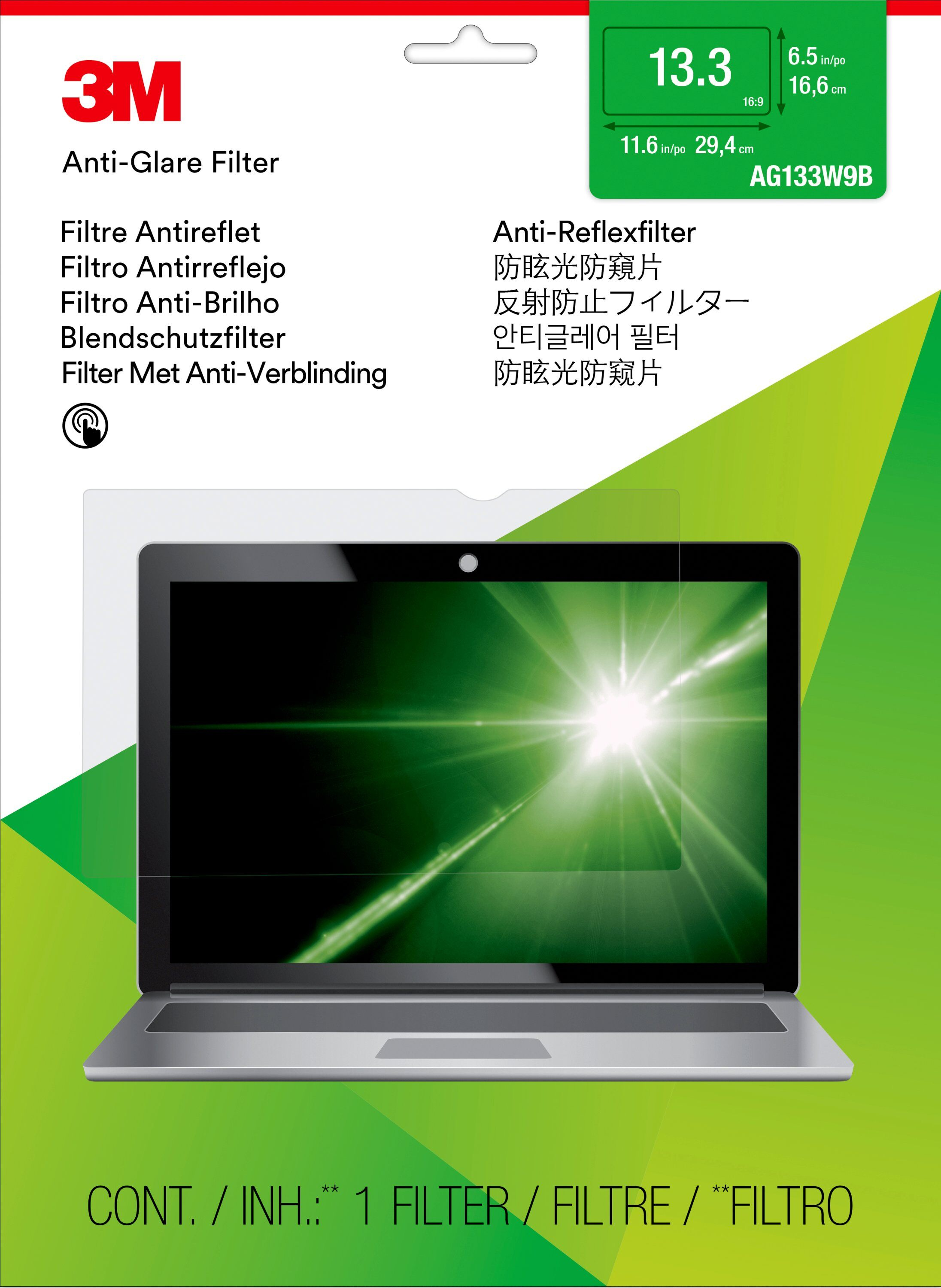 3M Blendschutzfilter für 13,3" Breitbild-Laptop - Blendfreier Notebook-Filter - 33.8 cm (13.3")