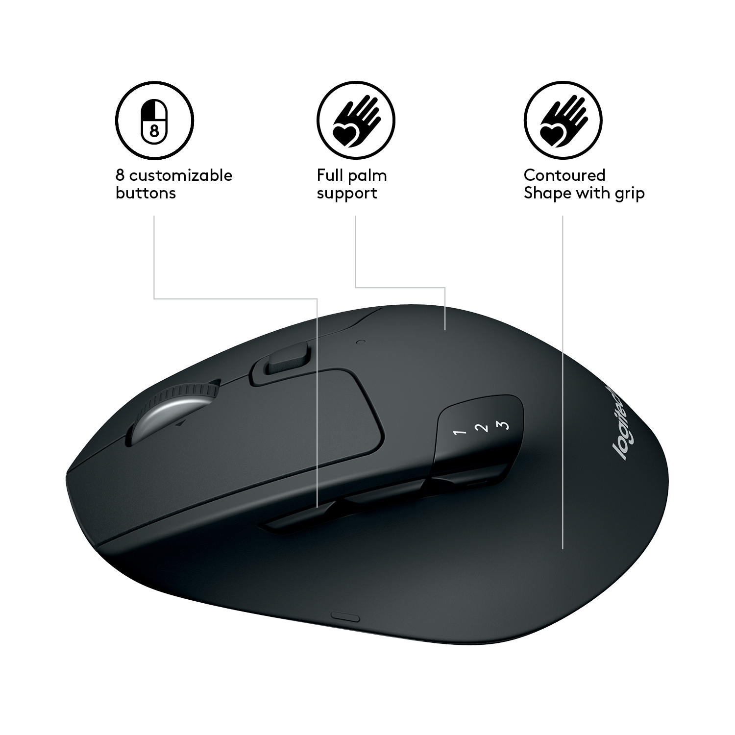Logitech M720 Triathlon - Maus - Für Rechtshänder - optisch - 7 Tasten - kabellos - Bluetooth, 2.4 G