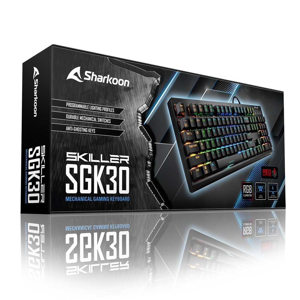 Sharkoon SKILLER SGK30, Kabelgebunden, USB, Mechanischer Switch, QWERTZ, RGB-LED, Schwarz