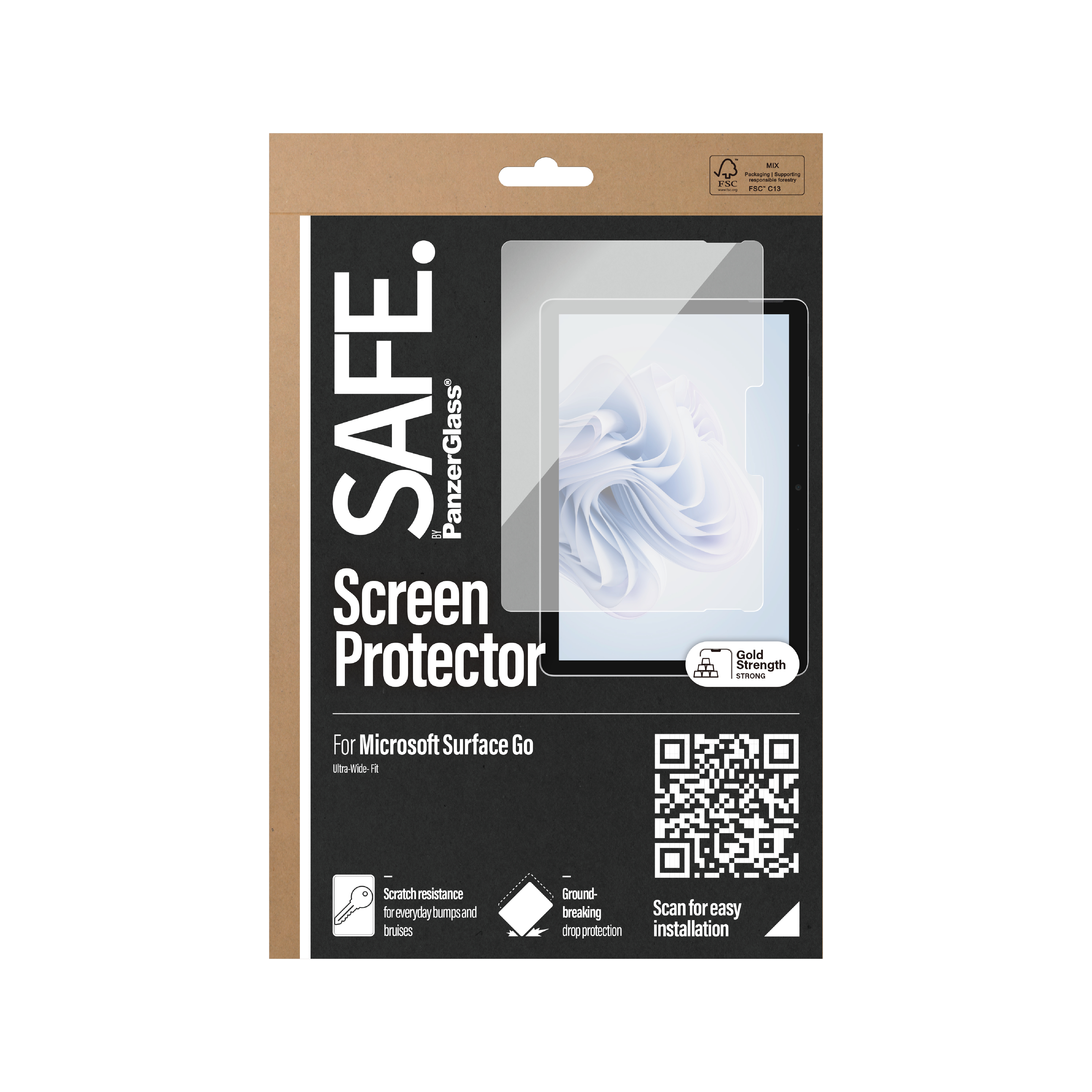 PanzerGlass SAFE. by ® Displayschutz Microsoft Surface Go, Gehärtetes Glas, Polyethylenterephthalat,