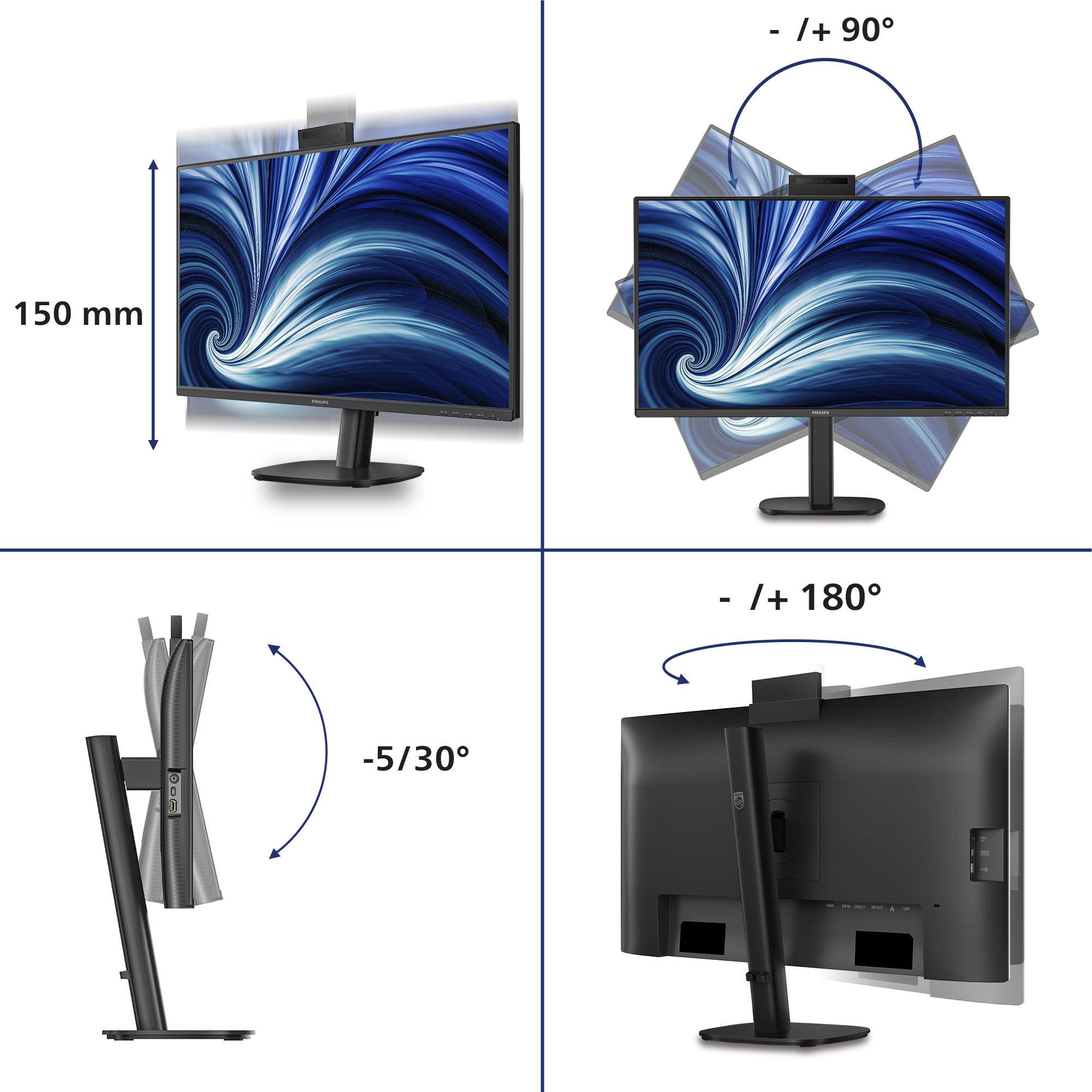 Philips 3000 Series 27B2U3601H Monitor 68.6cm (27") WQHD, IPS, 4ms, HDMI, Displayport, USB-C