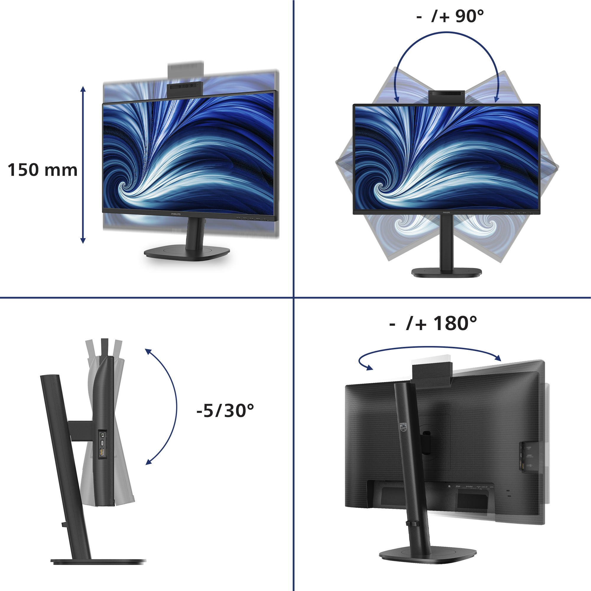 Philips 3000 Series 24B2N3200JH Monitor 60.5cm (23.8") Full HD, IPS, 4ms, HDMI, Displayport, USB