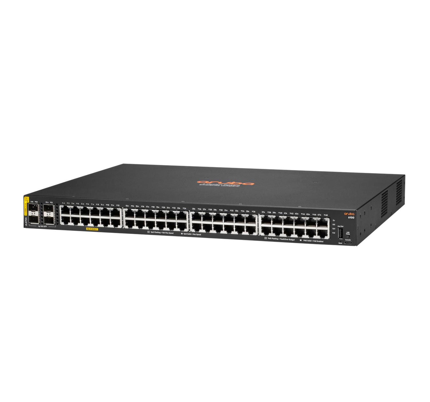 HPE Aruba Networking 6100 48G Class4 PoE 4SFP+ 370W, Managed, L3, Gigabit Ethernet (10/100/1000), Po