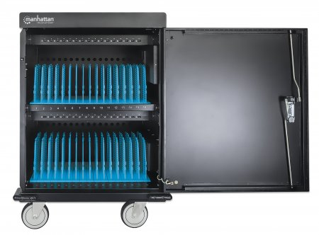 Manhattan 180658, Wagen zur Verwaltung tragbarer Geräte, Schwarz, 2 m, Stahl, Notebook, Tablet, USB